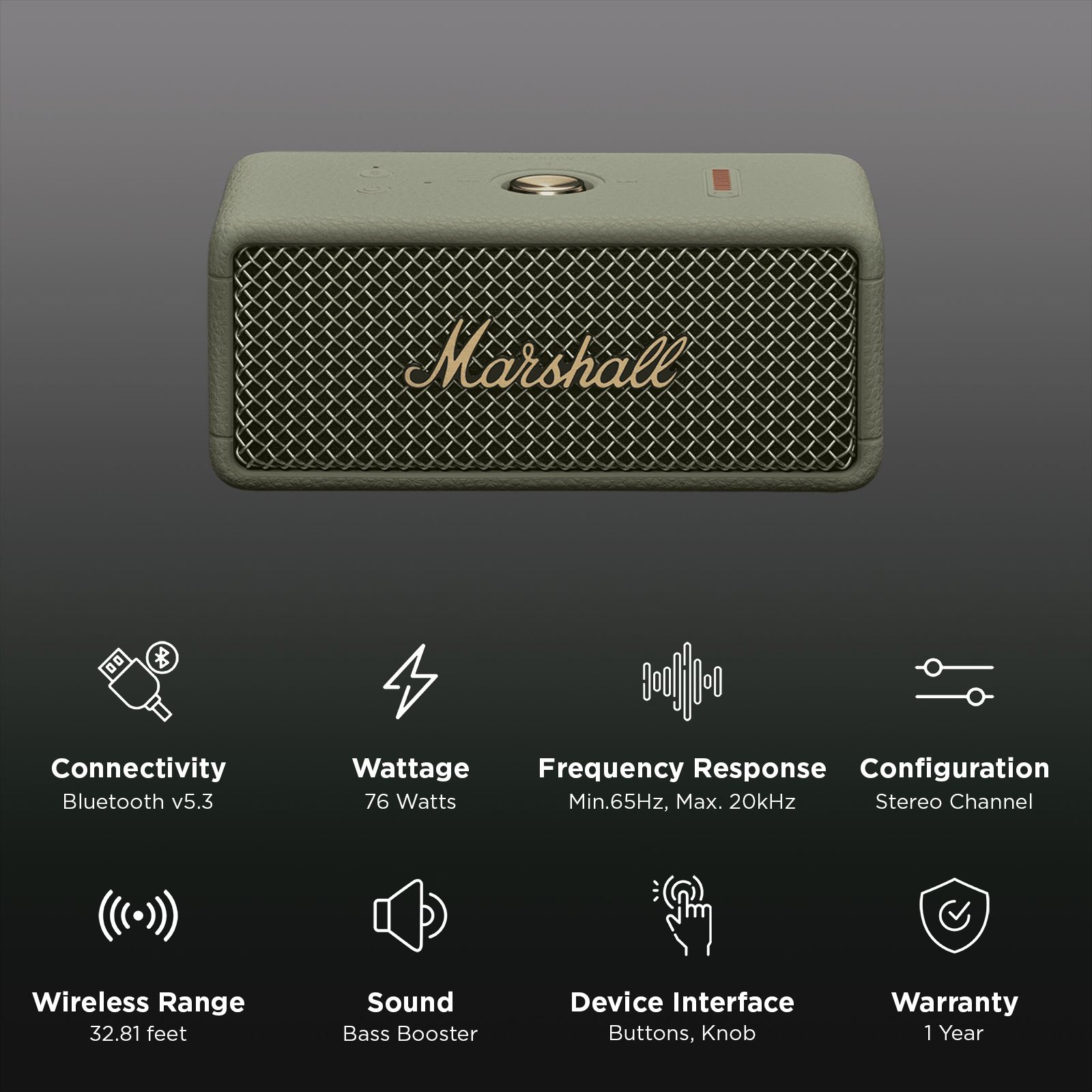 Marshall EMBERTON III 76W Bluetooth Speaker (IP67 Dust & Waterproof, 360 Degree Sound, Stereo Chanel, Sage)_3