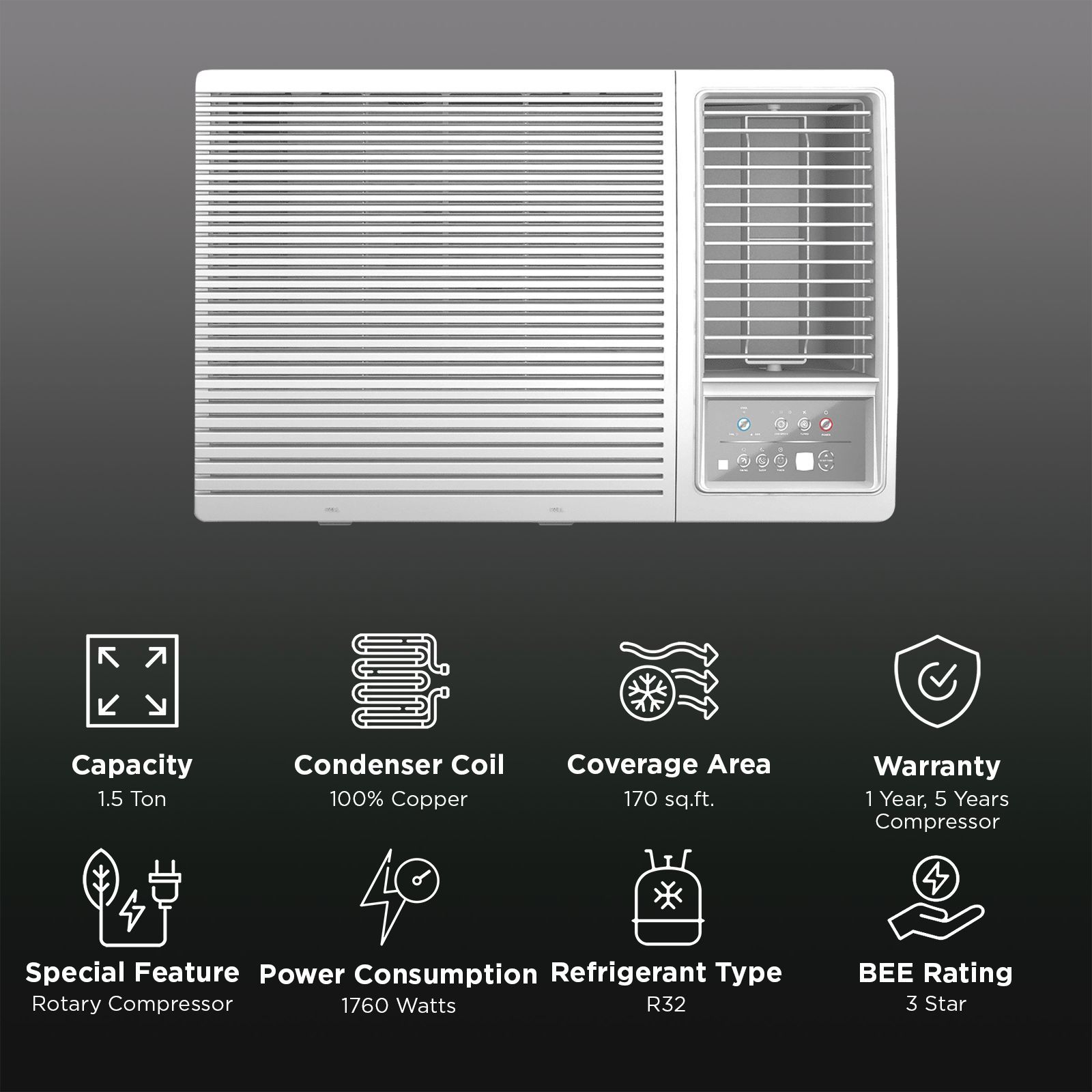 Carrier ESTRELLA FXi 1.5 Ton 3 Star Inverter Window AC (Copper Condenser, Dust Filter, CIW19EC3R35F0)_2