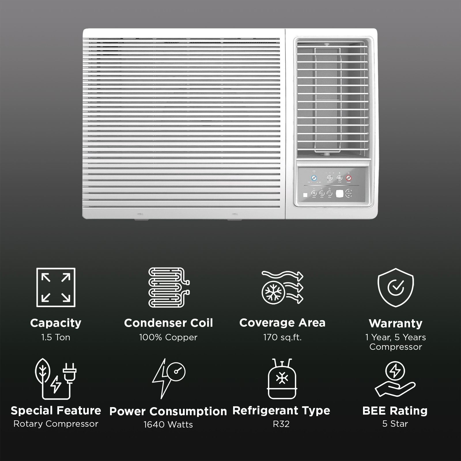 Carrier ESTRELLA FXi 1.5 Ton 5 Star Inverter Window AC (Copper Condenser, Dust Filter, CIW19EC5R35F0) Carrier ESTRELLA FXi 1.5 Ton 5 Star Inverter Window AC (Copper Condenser, Dust Filter, CIW19EC5R35F0)_2