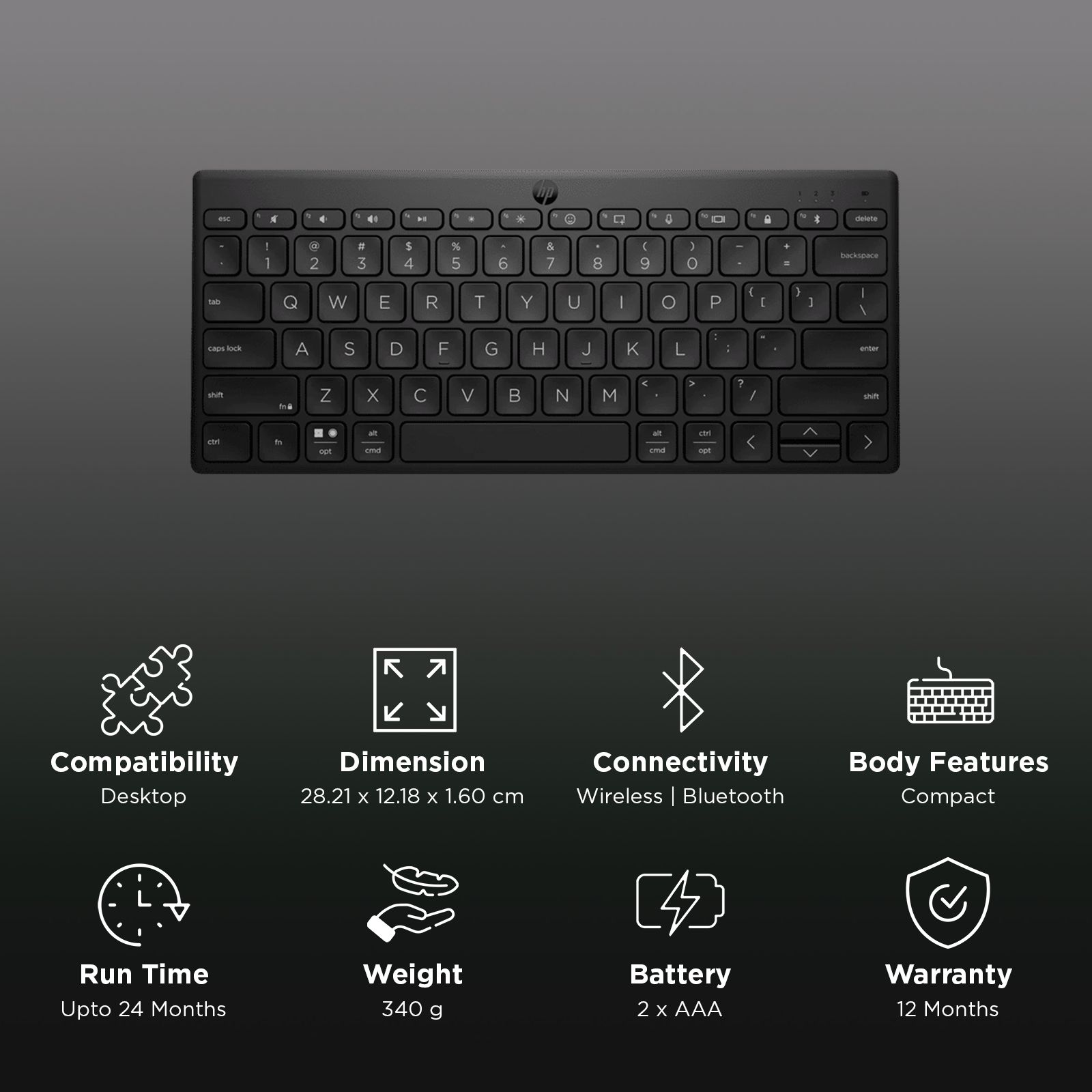 HP 350 Bluetooth 5.2 Wireless Keyboard with Up to 3 Devices Connectivity (OS Auto-Detection, Black) HP 350 Bluetooth 5.2 Wireless Keyboard with Up to 3 Devices Connectivity (OS Auto-Detection, Black)_3