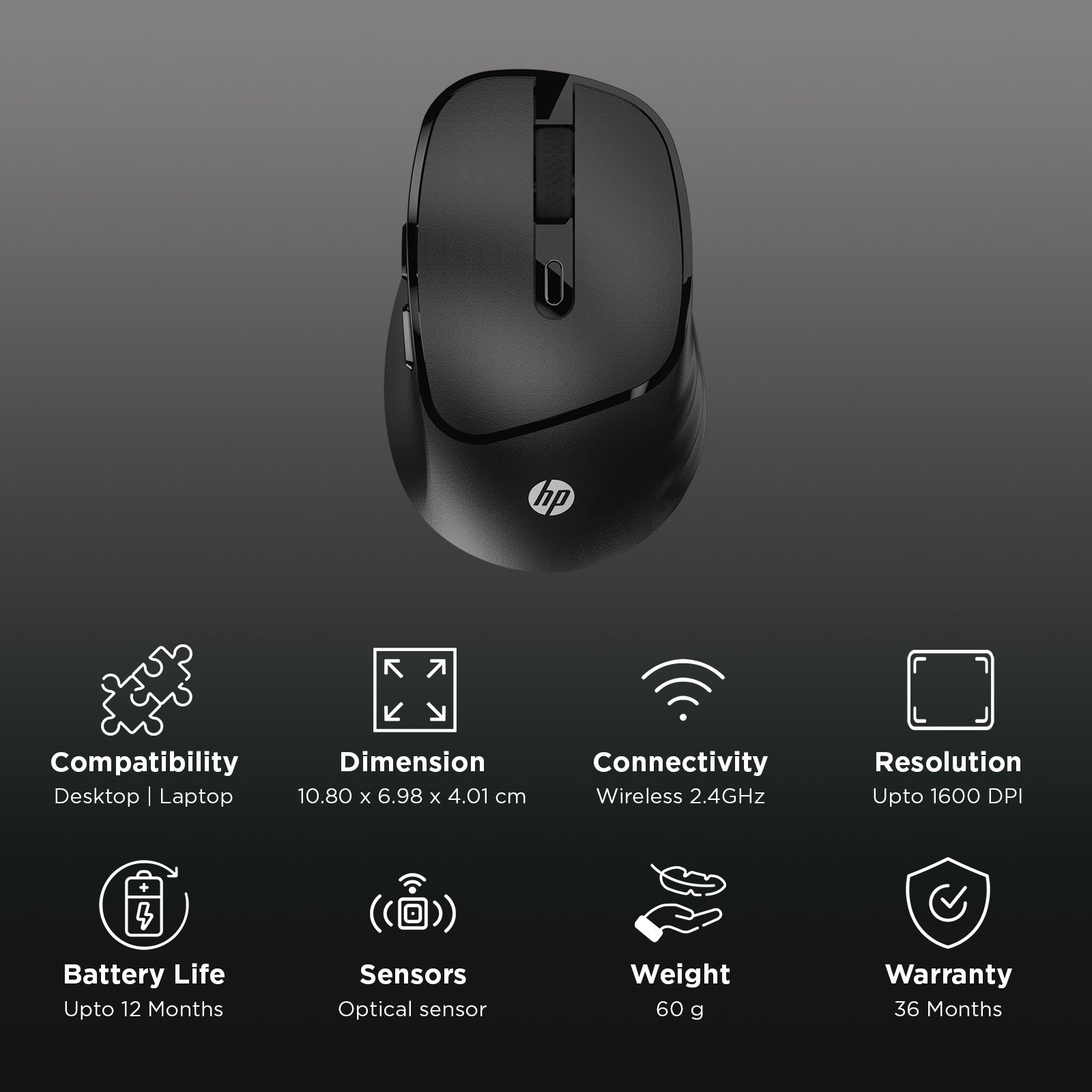 HP M120 Wireless Optical Mouse (1600 DPI, Ergonomic Design, Black) HP M120 Wireless Optical Mouse (1600 DPI, Ergonomic Design, Black)_3