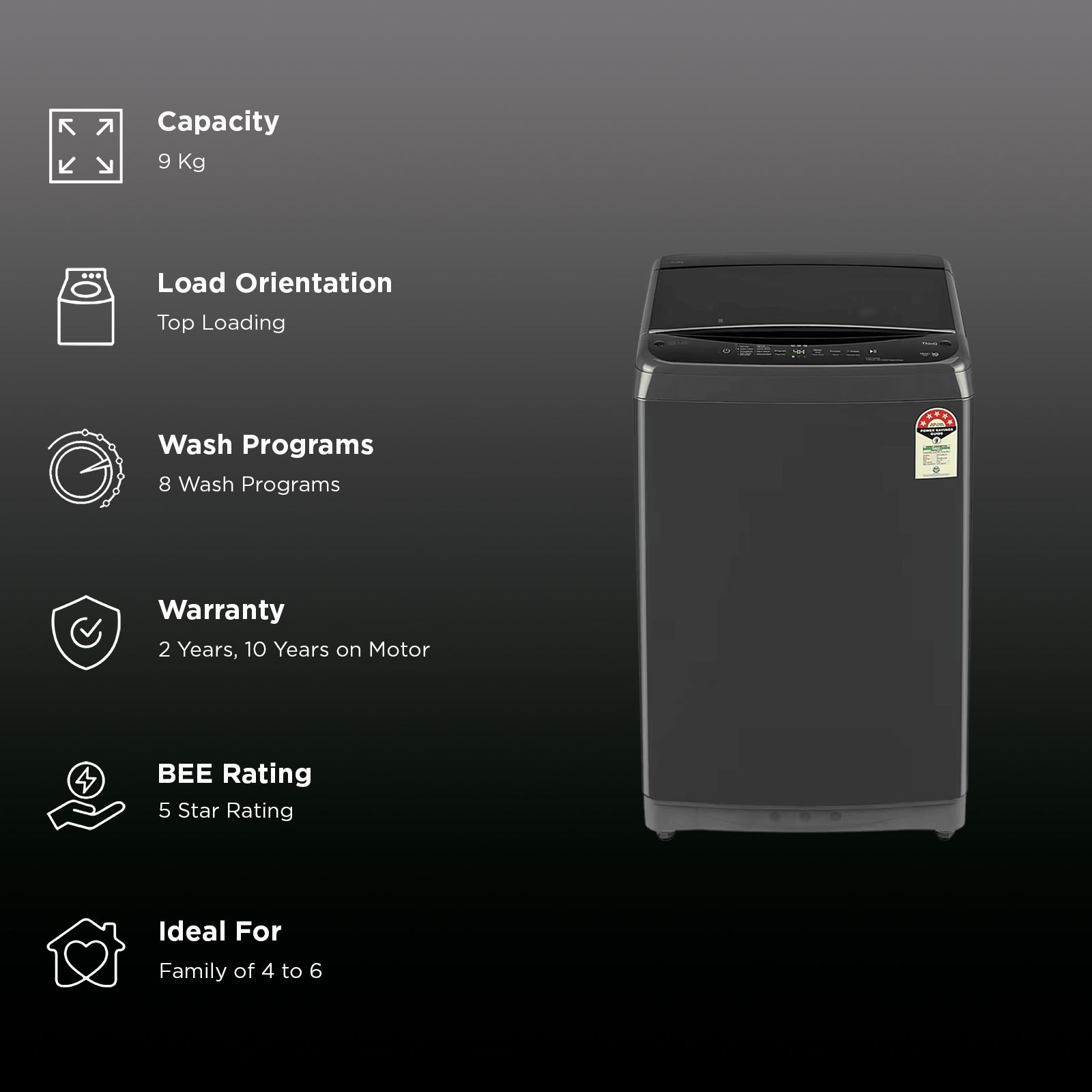 LG 9 kg 5 Star Wi-Fi Inverter Fully Automatic Top Load Washing Machine (T90V4MB1S, In-built Heater, Middle Black)_2