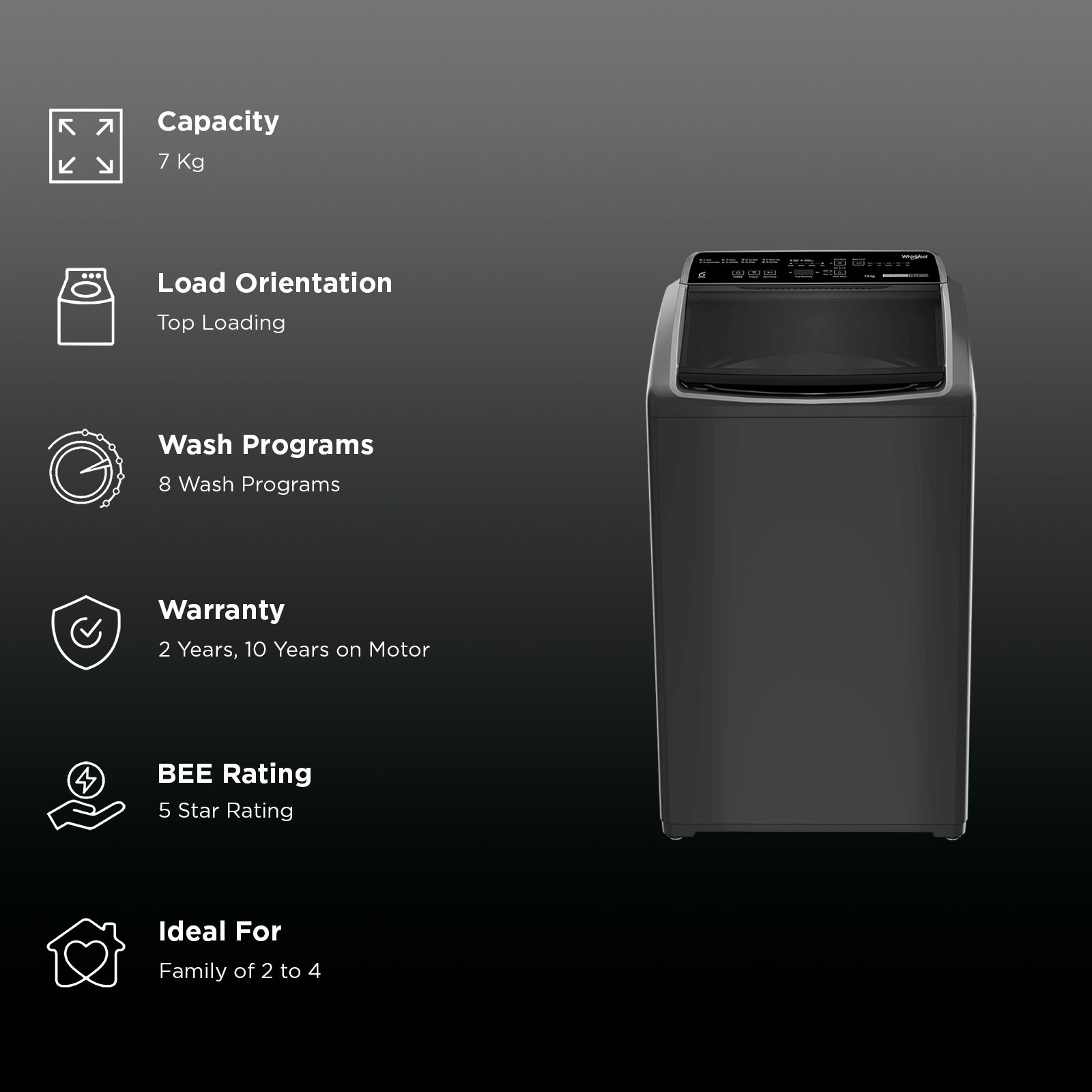 Whirlpool 7 kg 5 Star Fully Automatic Top Load Washing Machine (Whitemagic Elite, 31684, 6th Sense Technology, Grey) Whirlpool 7 kg 5 Star Fully Automatic Top Load Washing Machine (Whitemagic Elite, 31684, 6th Sense Technology, Grey)_3