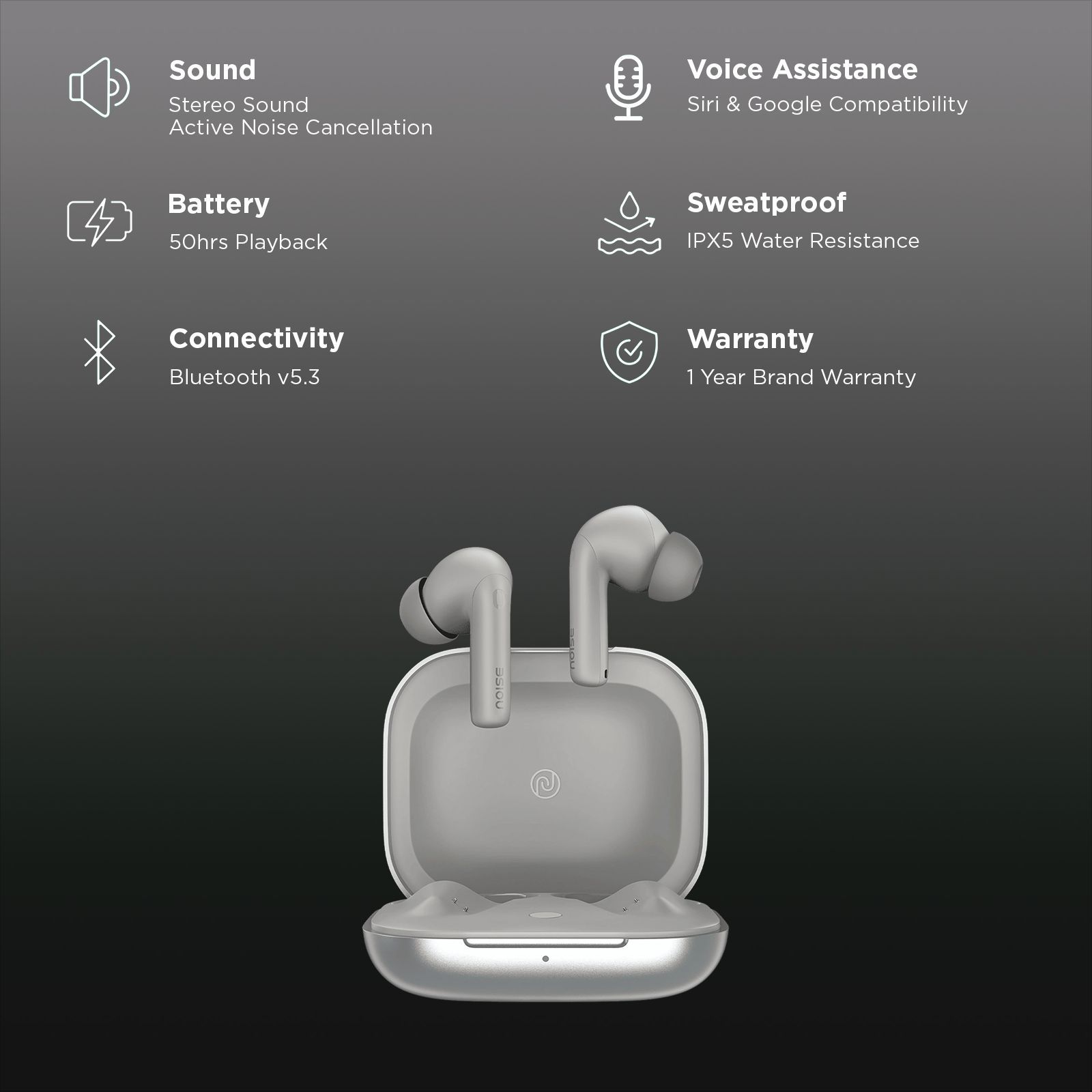 noise Air Buds Pro 6 TWS Earbuds with Active Noise Cancellation (IPX5 Water Resistant, Instacharge, Nimbus Grey)_2