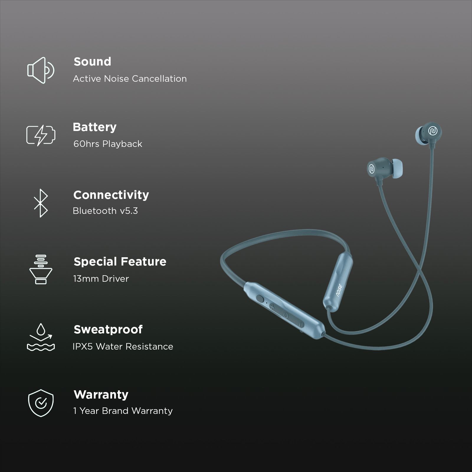 noise Airwave Pro Neckband with Active Noise Cancellation (IPX5 Water Resistant, Instacharge, Metallic Blue)_2