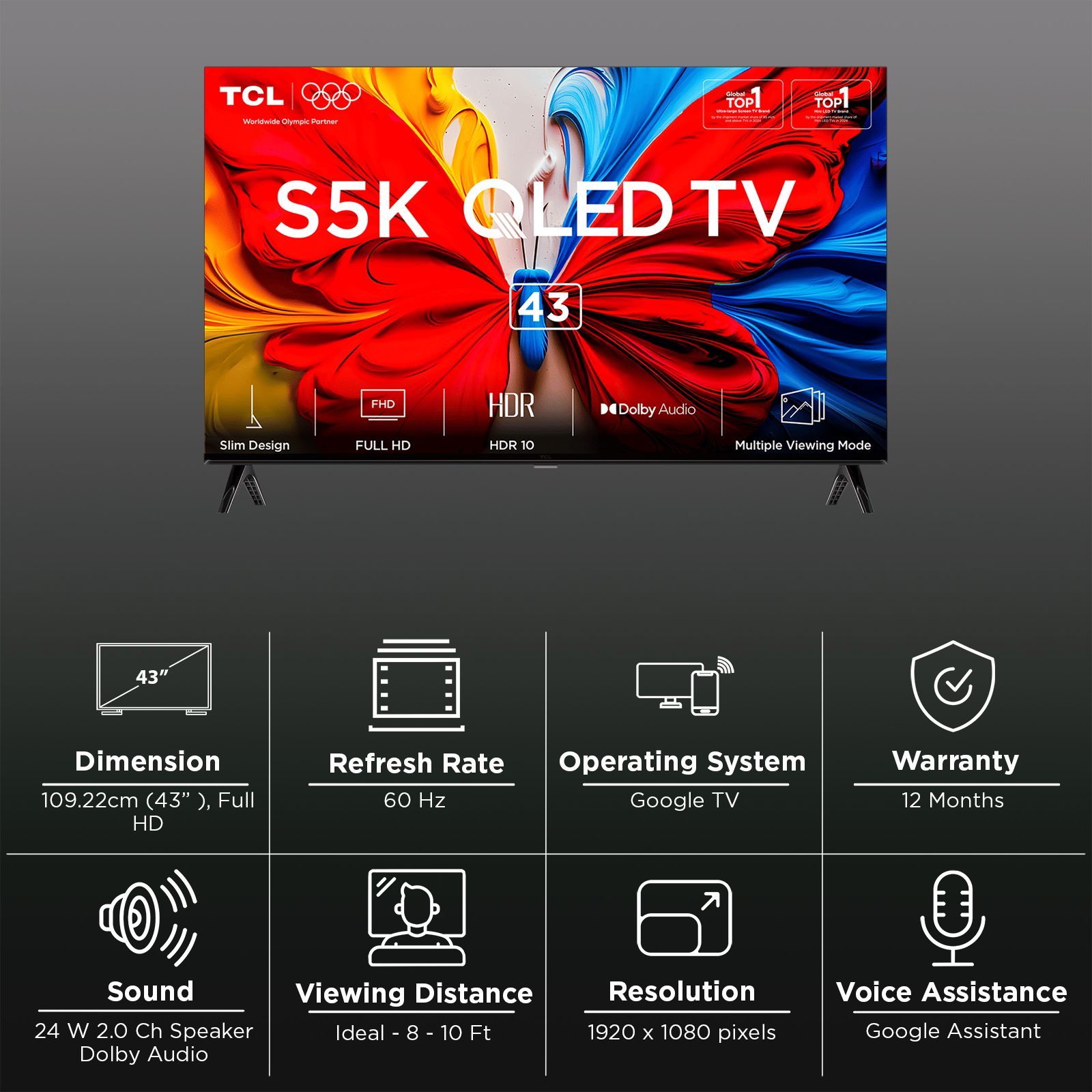 TCL S5K 109.22 cm (43 inch) QLED Full HD Smart Google TV with Google Voice Assistant (2025 model)_3
