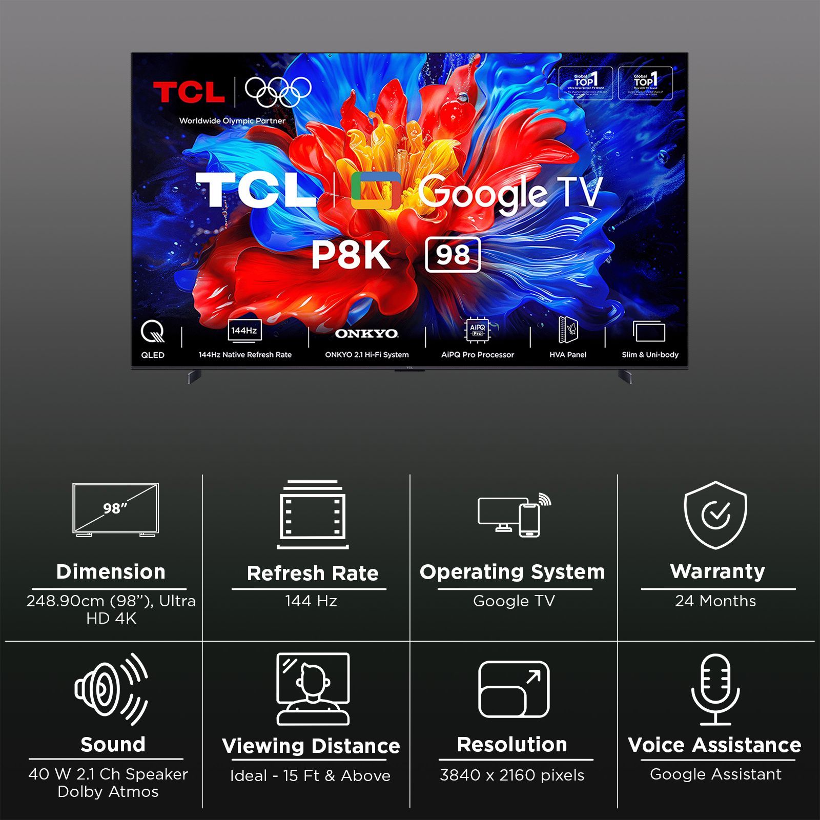 TCL P8K 248.9 cm (98 inch) QLED 4K Ultra HD Smart Google TV with Google Voice Assistant (2025 model)_3