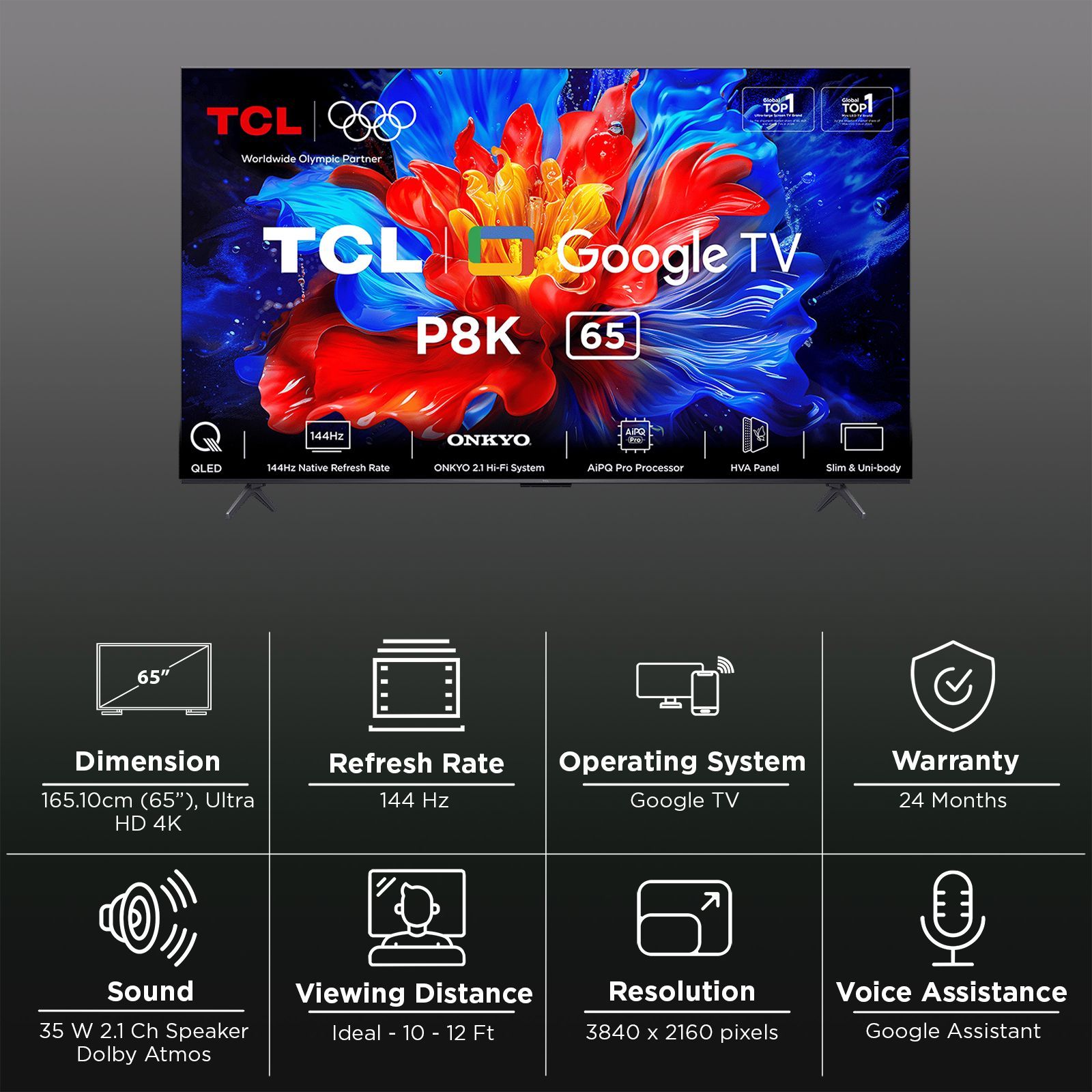 TCL P8K 165.1 cm (65 inch) QLED 4K Ultra HD Smart Google TV with Google Voice Assistant (2025 model)_3