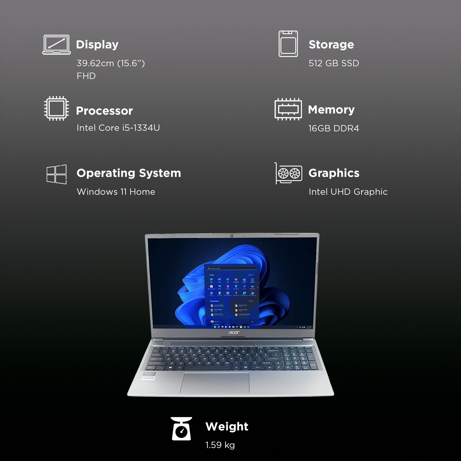 acer Aspire Lite AL15-53 Intel Core i5 13th Gen Thin & Light Laptop (16GB RAM, 512GB SSD, Windows 11 Home, 15.6 inch Full HD Display, MS Office, Steel Gray, 1.59 KG) acer Aspire Lite AL15-53 Intel Core i5 13th Gen Thin & Light Laptop (16GB RAM, 512GB SSD, Windows 11 Home, 15.6 inch Full HD Display, MS Office, Steel Gray, 1.59 KG)_3