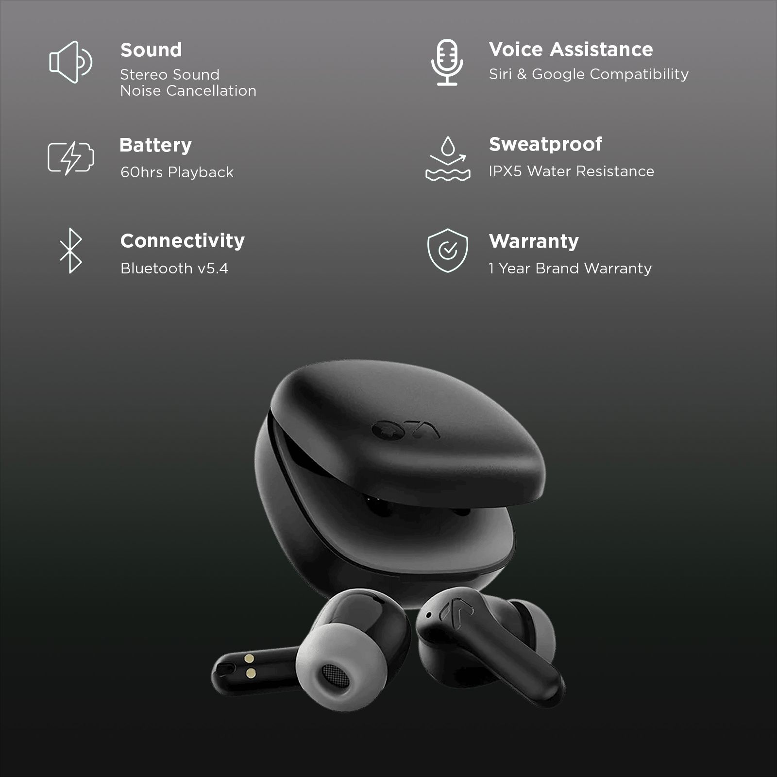 GOBOULT (formerly Boult) Cyborg TWS Earbuds with Environmental Noise Cancellation (IPX5 Water Resistant, Fast Charging, Pure Black)_2