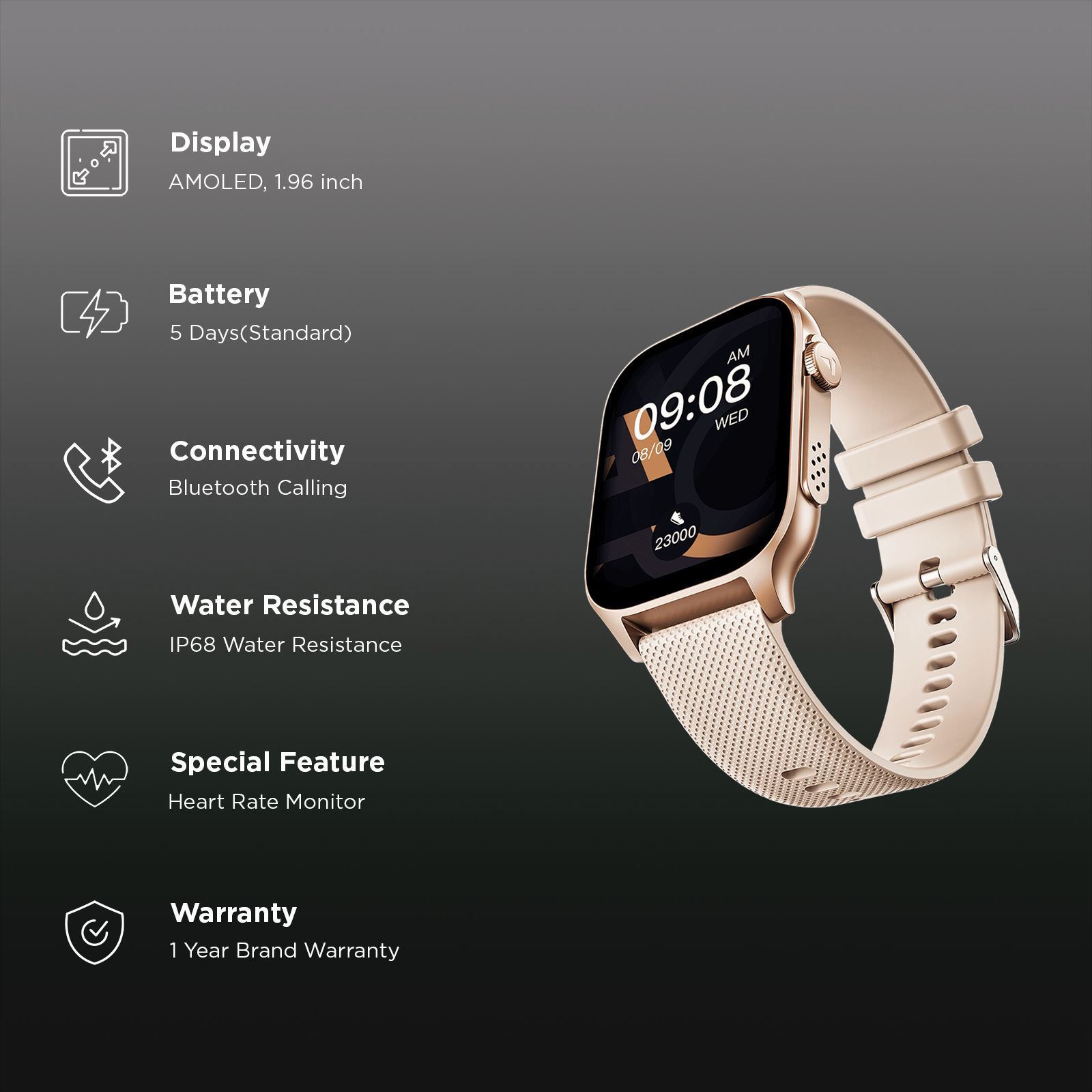 boAt Ultima Ember Smartwatch with Bluetooth Calling (49.7mm AMOLED Display, IP68 Water Resistant, Rose Gold Strap)_3