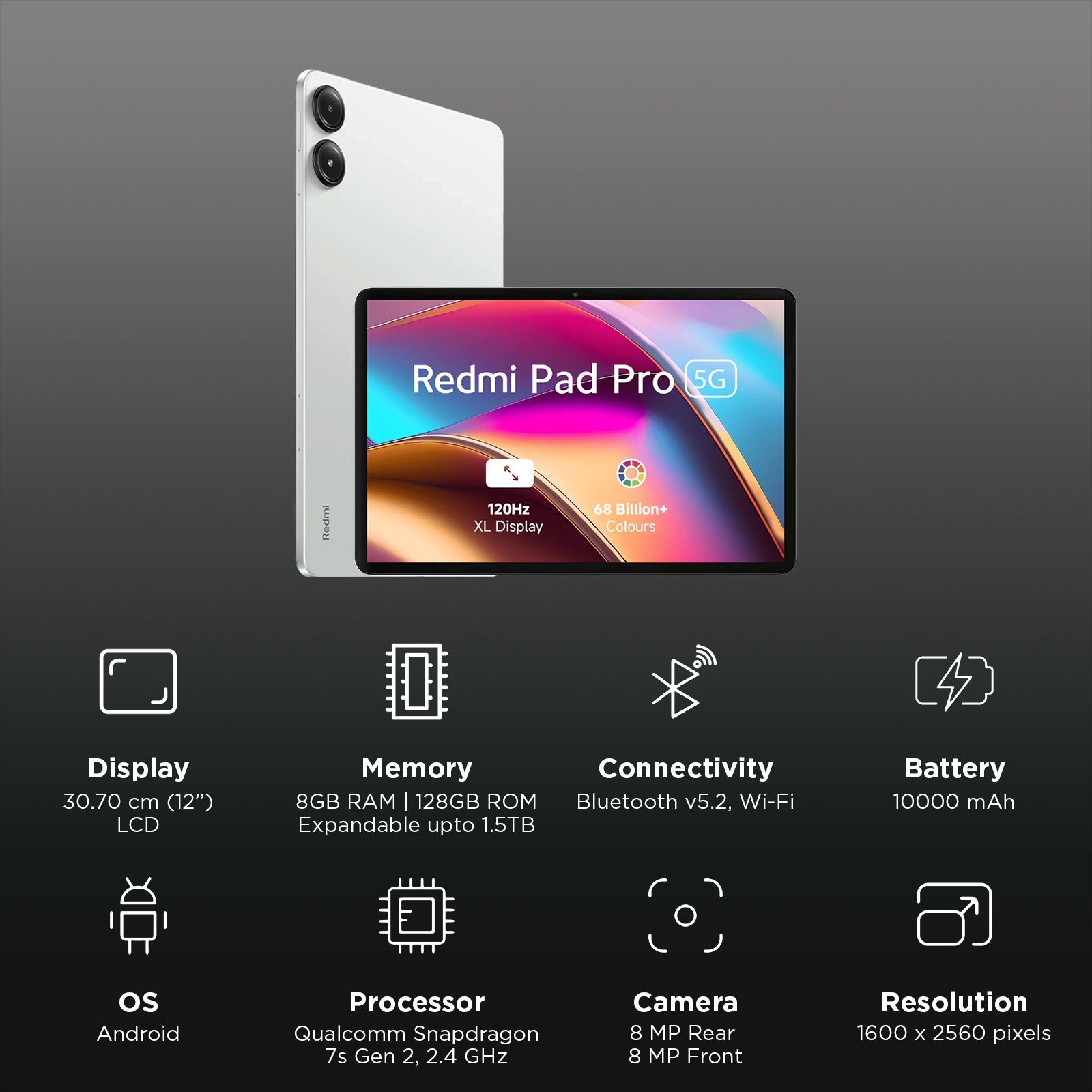 Redmi Pad Pro Wi-Fi+5G Android Tablet (12.1 Inch, 8GB RAM, 128GB ROM, Quick Silver) Redmi Pad Pro Wi-Fi+5G Android Tablet (12.1 Inch, 8GB RAM, 128GB ROM, Quick Silver)_3