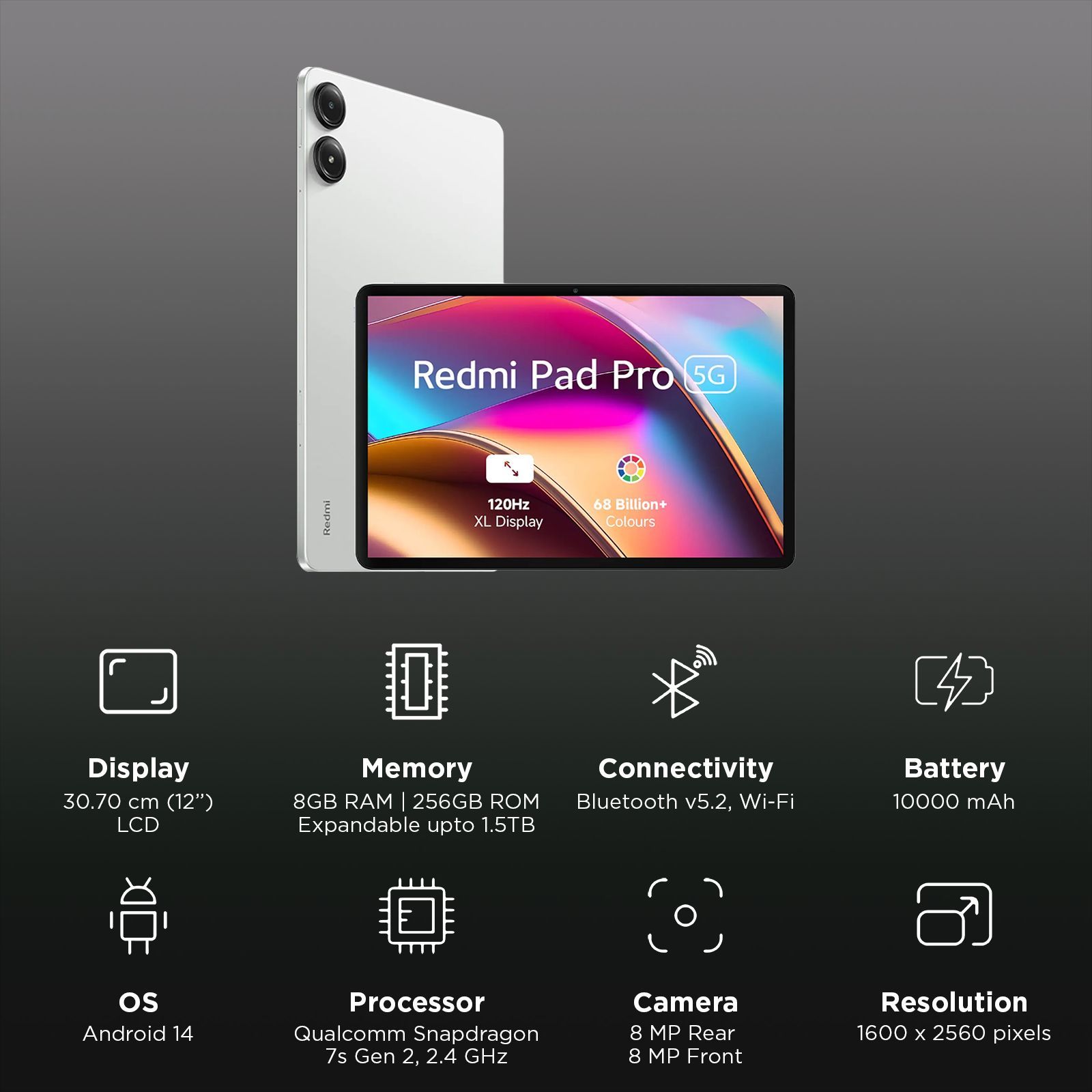 Redmi Pad Pro Wi-Fi+5G Android Tablet (12.1 Inch, 8GB RAM, 256GB ROM, Quick Silver) Redmi Pad Pro Wi-Fi+5G Android Tablet (12.1 Inch, 8GB RAM, 256GB ROM, Quick Silver)_3