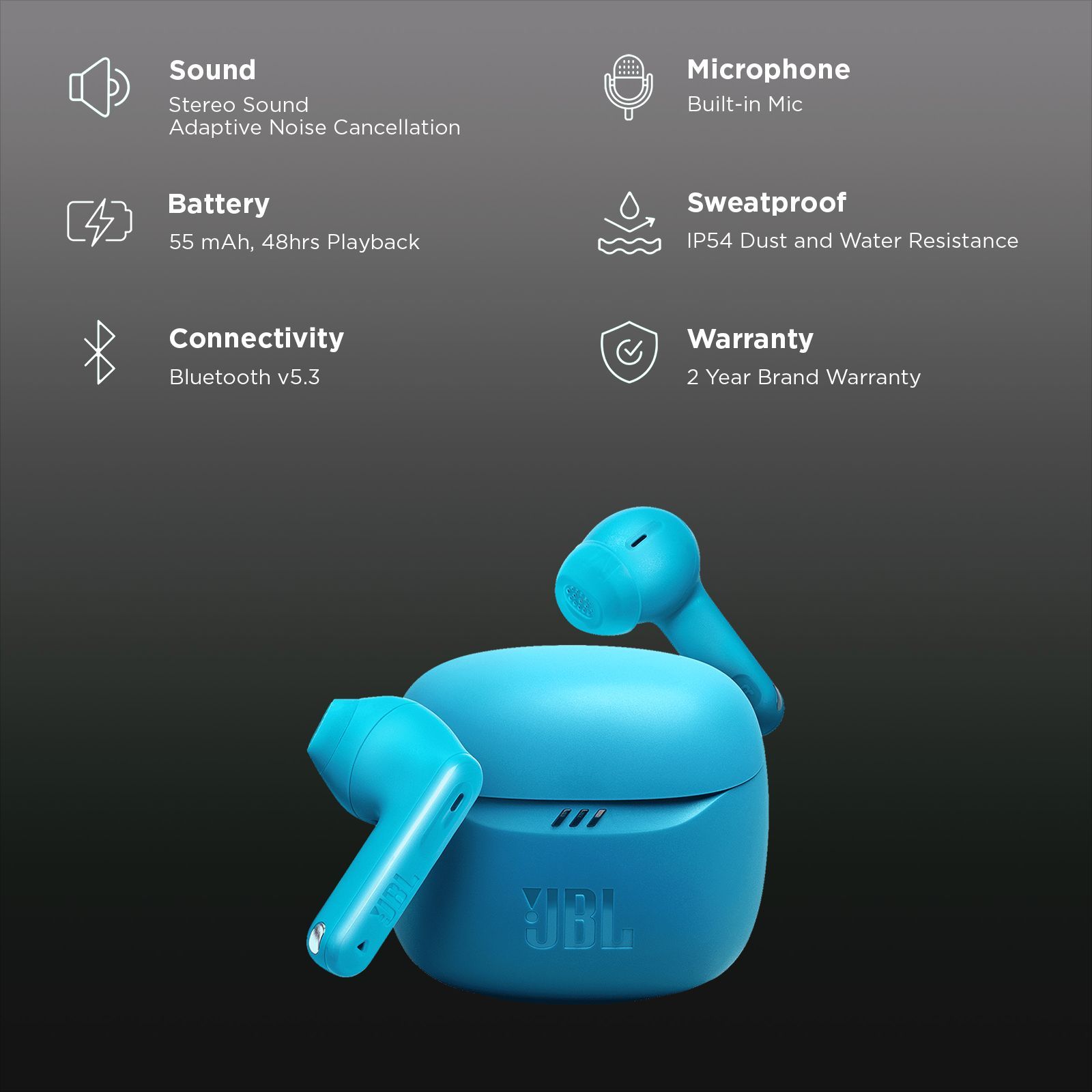 JBL Tune Flex 2 JBLTFLEX2TQE TWS Earbuds with Adaptive Noise Cancellation  (IP54 Dust and Water Resistant, Ambient Aware, Turquoise)_2