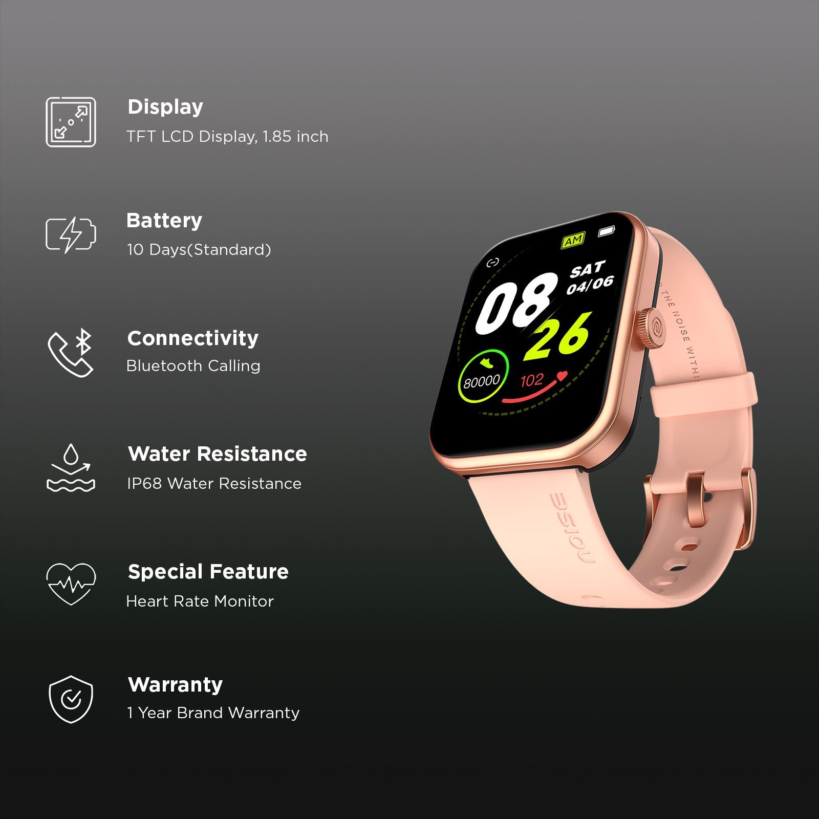 noise ColorFit Victor 2025 Smartwatch with Bluetooth Calling (46.9mm TFT LCD Display, IP68 Water Resistant, Rose Pink Strap)_3