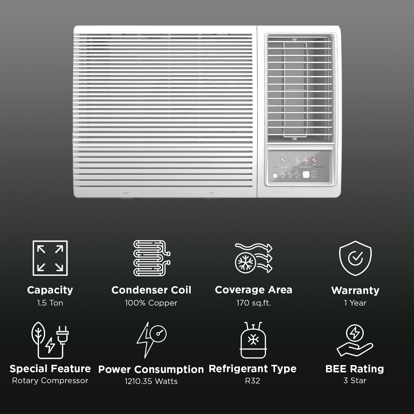 Carrier ESTRELLA Fxi (M) Convertible 1.5 Ton 3 Star Inverter Window AC with Dust Filter (2025 Model, Copper Condenser, CIW18EC3R35F0)_2