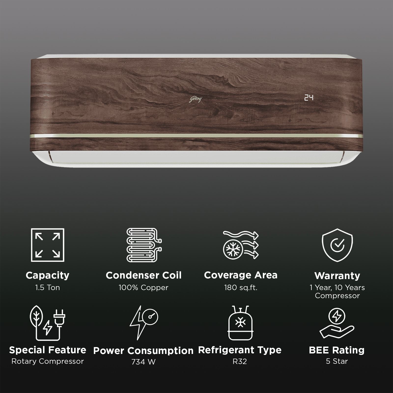 Godrej Vogue Wood SIC 18VTC5 GZP MG IOT Convertible 1.5 Ton 5 Star Inverter Split Smart AC with App Control (Copper Condenser, 40101701SD01554) Godrej Vogue Wood SIC 18VTC5 GZP MG IOT Convertible 1.5 Ton 5 Star Inverter Split Smart AC with App Control (Copper Condenser, 40101701SD01554)_2
