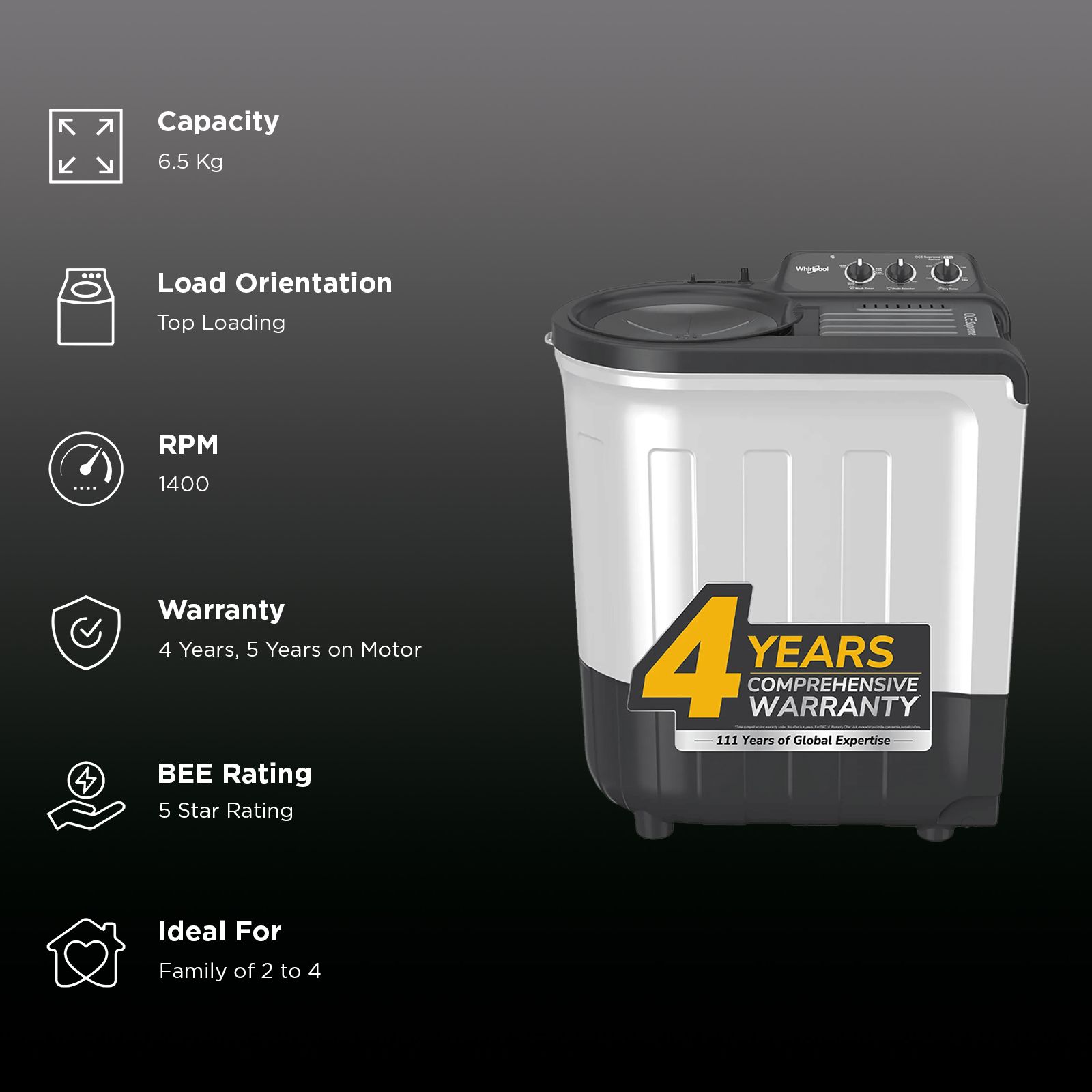 Whirlpool 6.5 kg 5 Star Semi Automatic Washing Machine with In built Scrubber (Magic Clean , 30337, Grey)_3