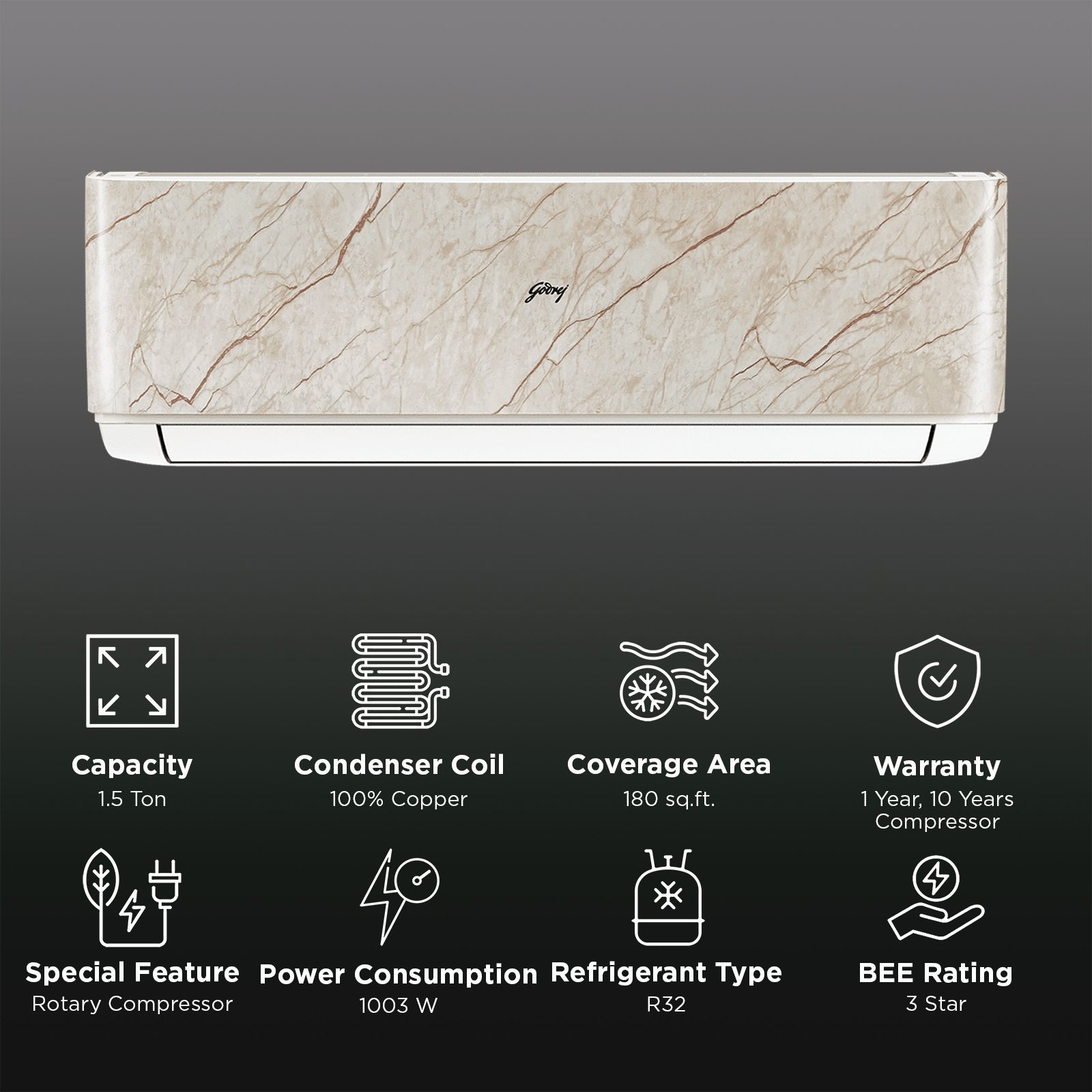 Godrej Vogue Marble SIC 18VTC3 WZQ MBB IOT Convertible 1.5 Ton 3 Star Inverter Split AC with App Control (2025 Model, Copper Condenser, 40101701SD01573) Godrej Vogue Marble SIC 18VTC3 WZQ MBB IOT Convertible 1.5 Ton 3 Star Inverter Split AC with App Control (2025 Model, Copper Condenser, 40101701SD01573)_2