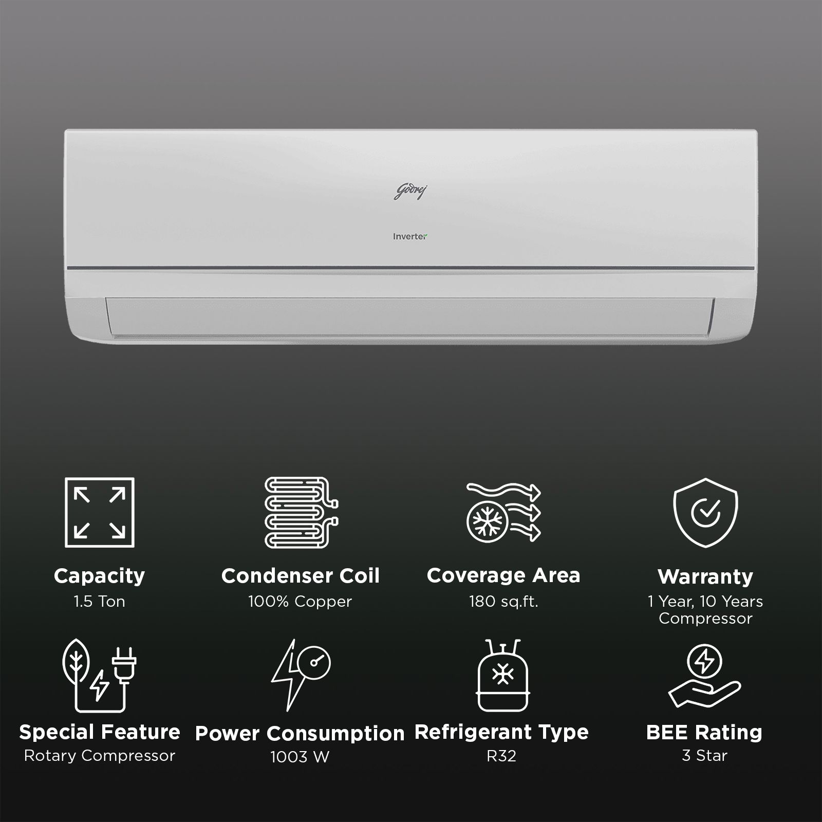 Godrej SIC 18TTC3 WYA Convertible 1.5 Ton 3 Star Inverter Split AC with I-Sense Technology (Copper Condenser, 40101701SD01522)_2