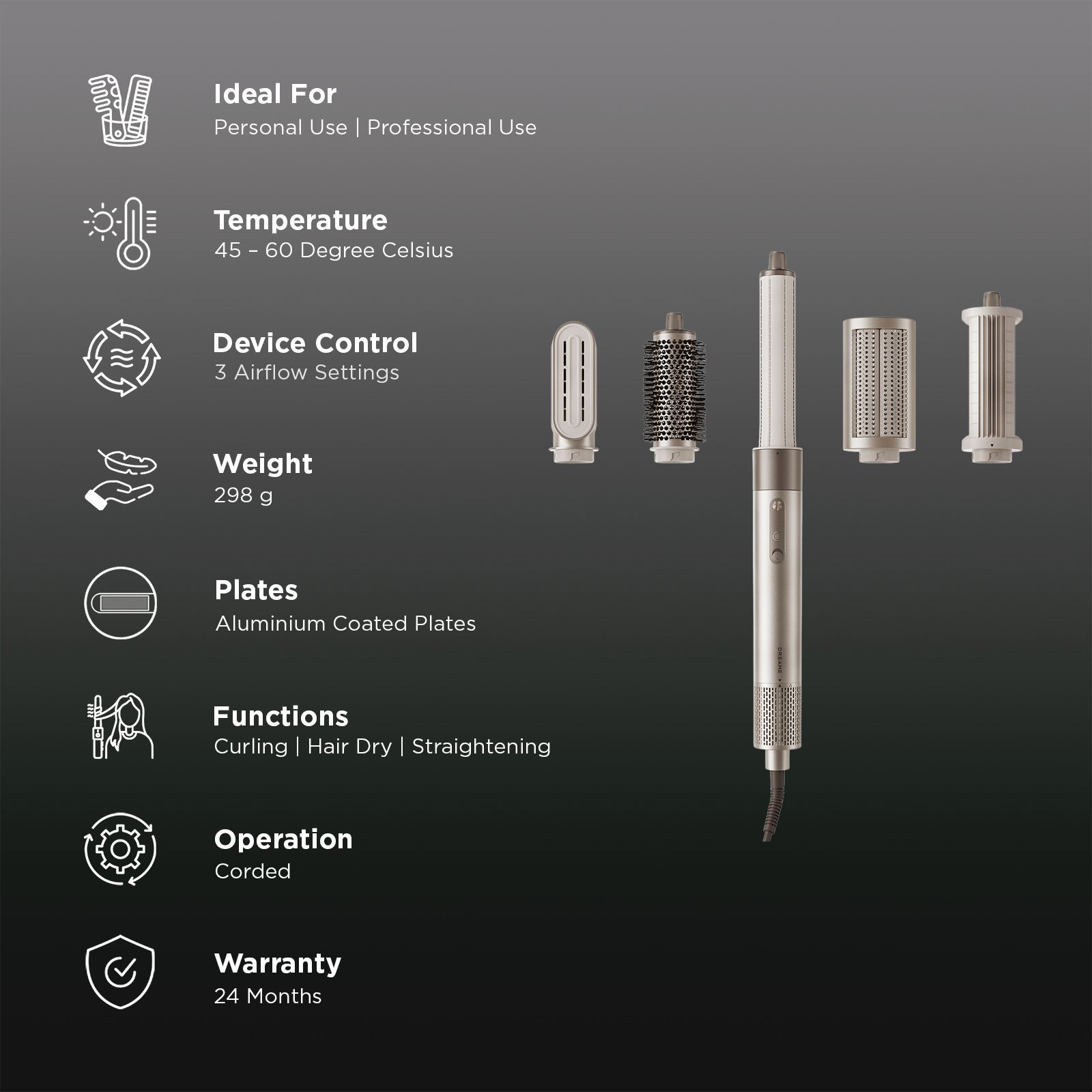 DREAME Airstyle 5-in-1 Hair Styler with Automated Wrapping and Advanced Technology (Flexible Setting, Gold)_3