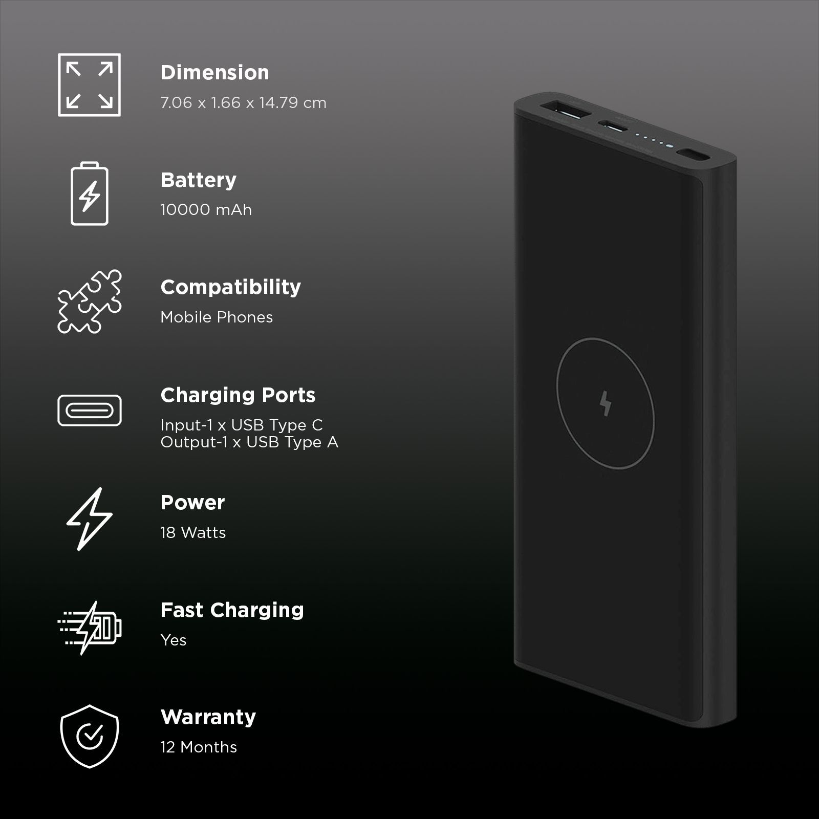 Xiaomi 10000 mAh 18W Fast Charging Power Bank (1 Type A & 1 Type C Port, 12 Layer Advanced Chip Protection, Black)_3