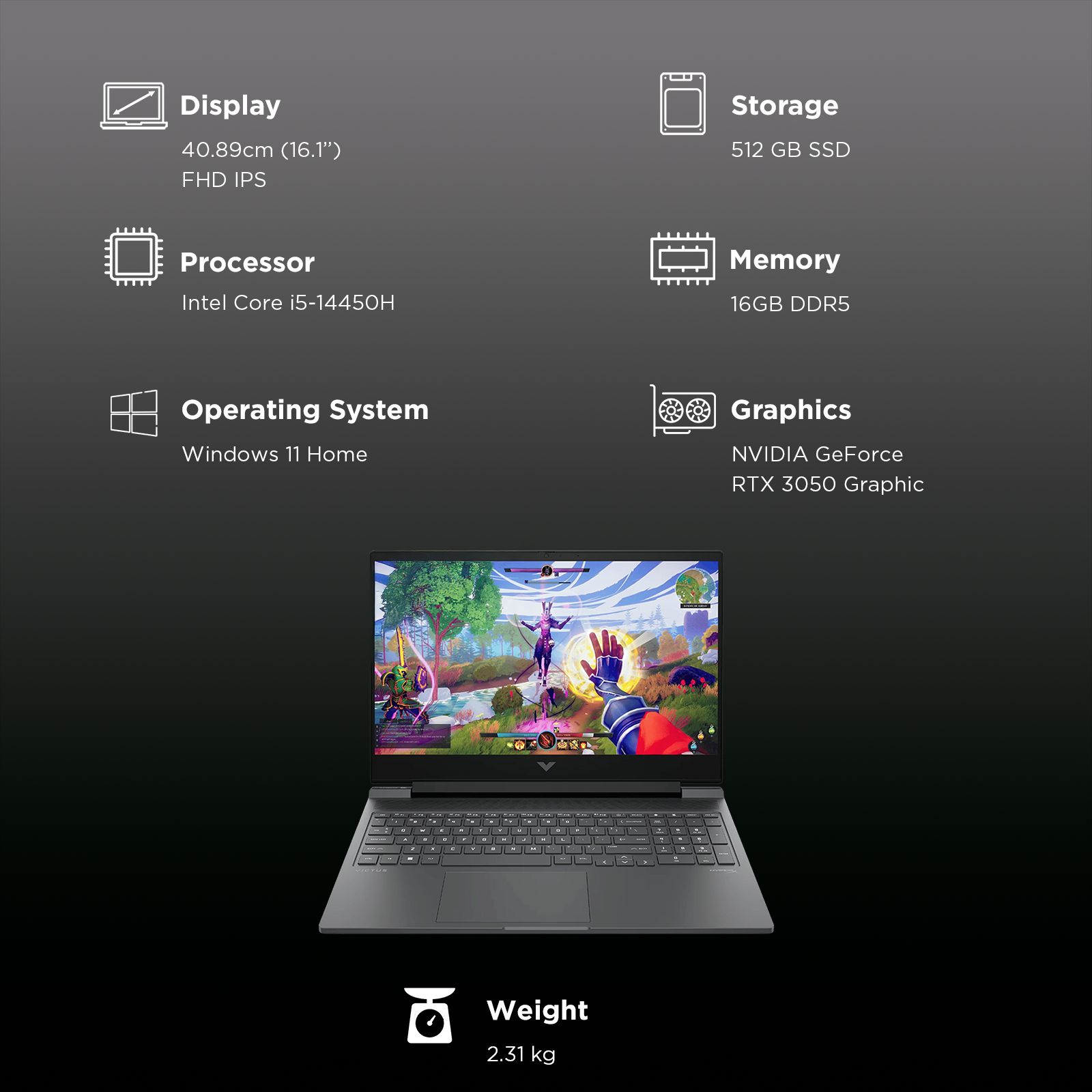 HP Victus 16-r1707TX Intel Core i5 14th Gen Gaming Laptop (16GB RAM, 512GB SSD, Windows 11 Home, 6GB Graphics, 16.1 inch 144 Hz Full HD IPS Display, NVIDIA GeForce RTX 3050, Mica Silver, 2.31 KG)_3