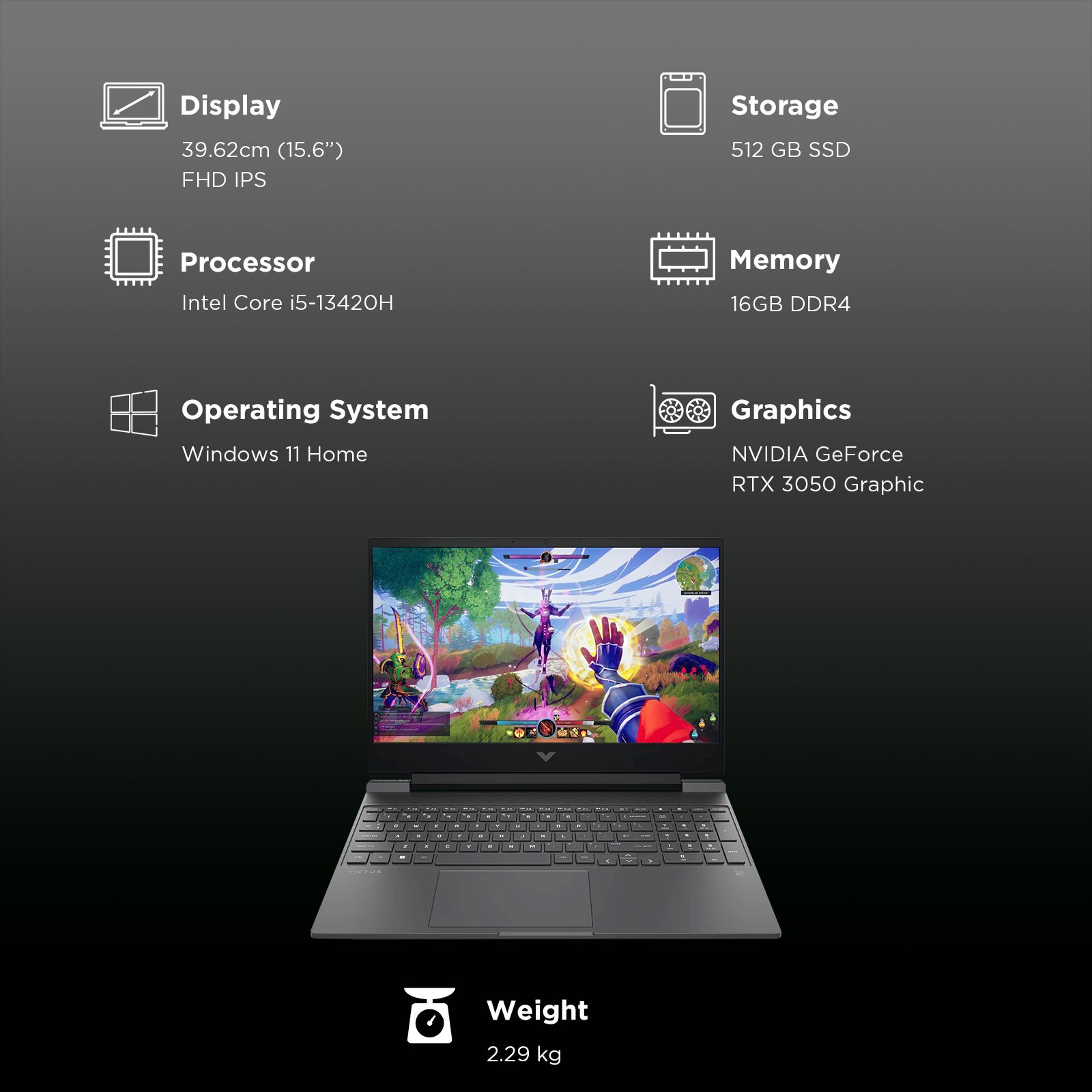 HP Victus 15-fa2192TX Intel Core i5 13th Gen Gaming Laptop (16GB, 512GB SSD, Windows 11 Home, 4GB Graphics, 15.6 inch 144 Hz Full HD IPS Display, NVIDIA GeForce RTX 3050, MS Office Home 2024, Performance Blue, 2.29 KG)_3