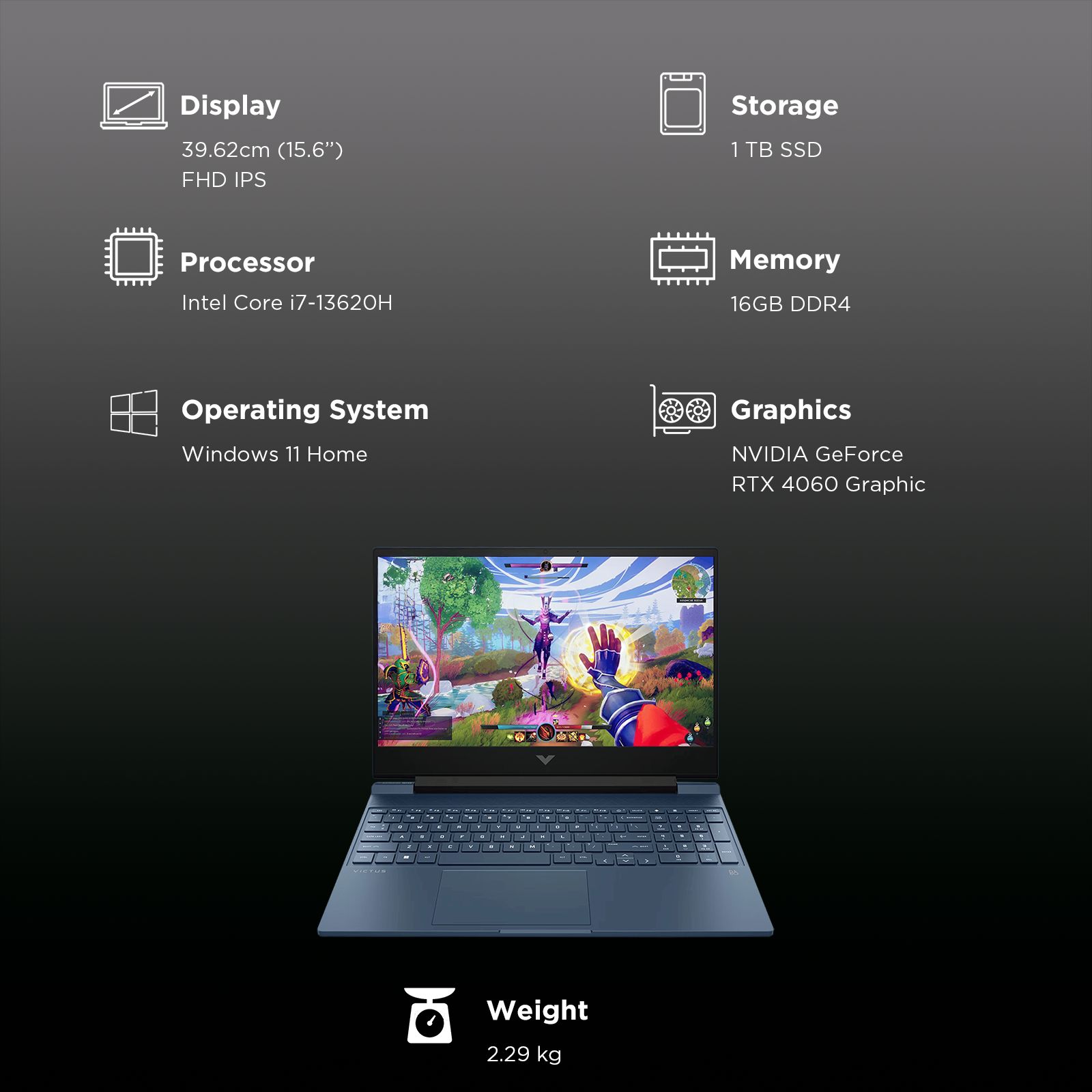 HP Victus 15-fa2071TX Intel Core i7 13th Gen Gaming Laptop (16GB, 1TB SSD, Windows 11 Home, 8GB Graphics, 15.6 inch 144Hz Full HD IPS Display, NVIDIA GeForce RTX 4060, MS Office Home 2024, Performance Blue, 2.29 KG)_3