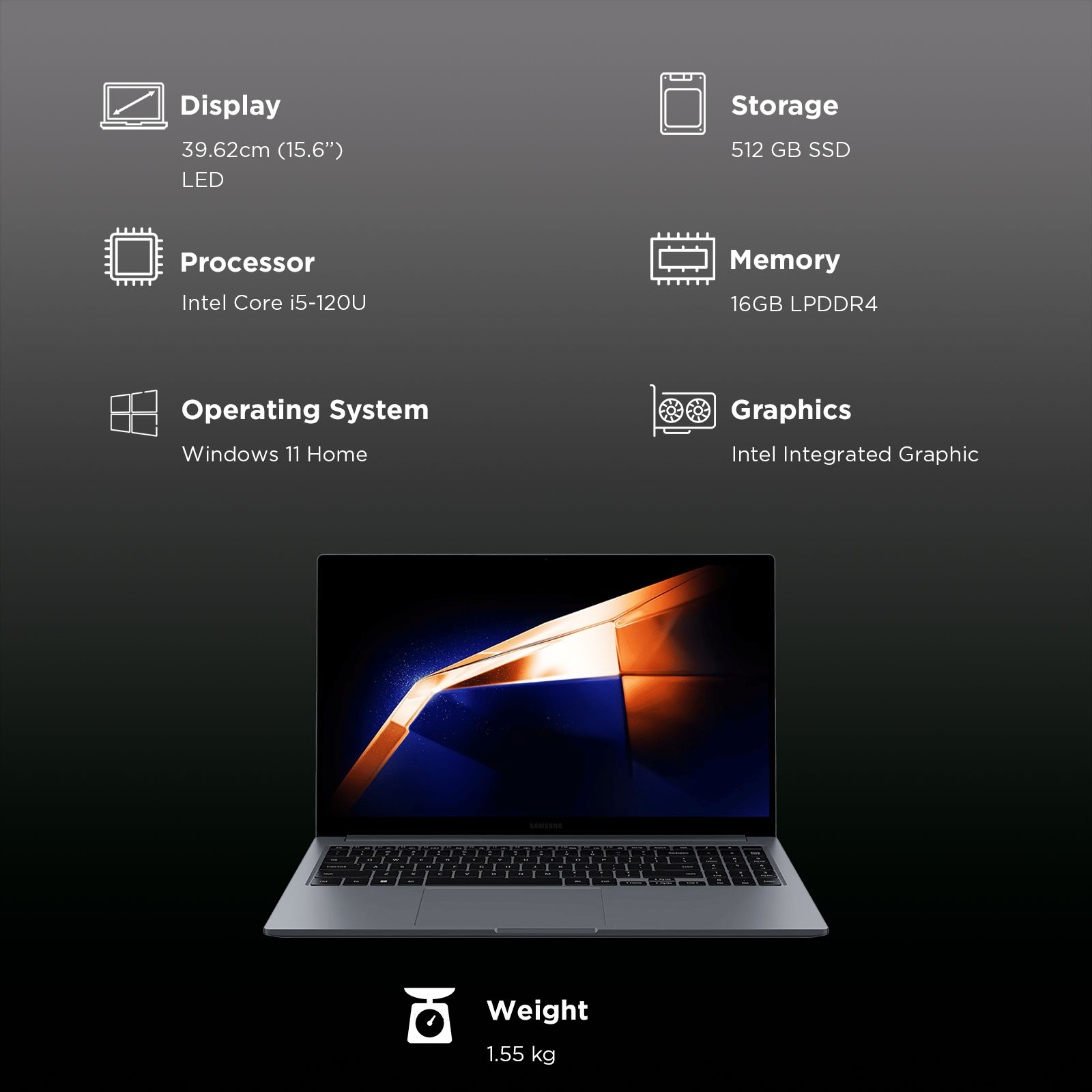 SAMSUNG Galaxy Book4 Intel Core 5 Thin & Light Laptop (16GB, 512GB SSD, Windows 11 Home, 15.6 inch Full HD LED Display, MS Office 2024, Gray, 1.55 KG)_3