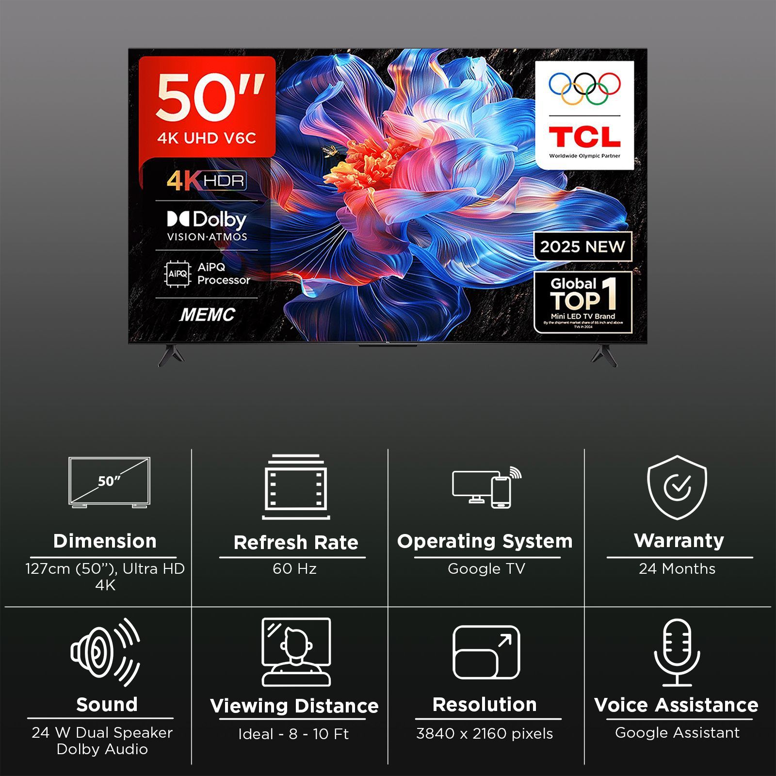 TCL V6C 127 cm (50 inch) 4K Ultra HD LED Smart Google TV with Google Voice Assistant (2025 model)_3