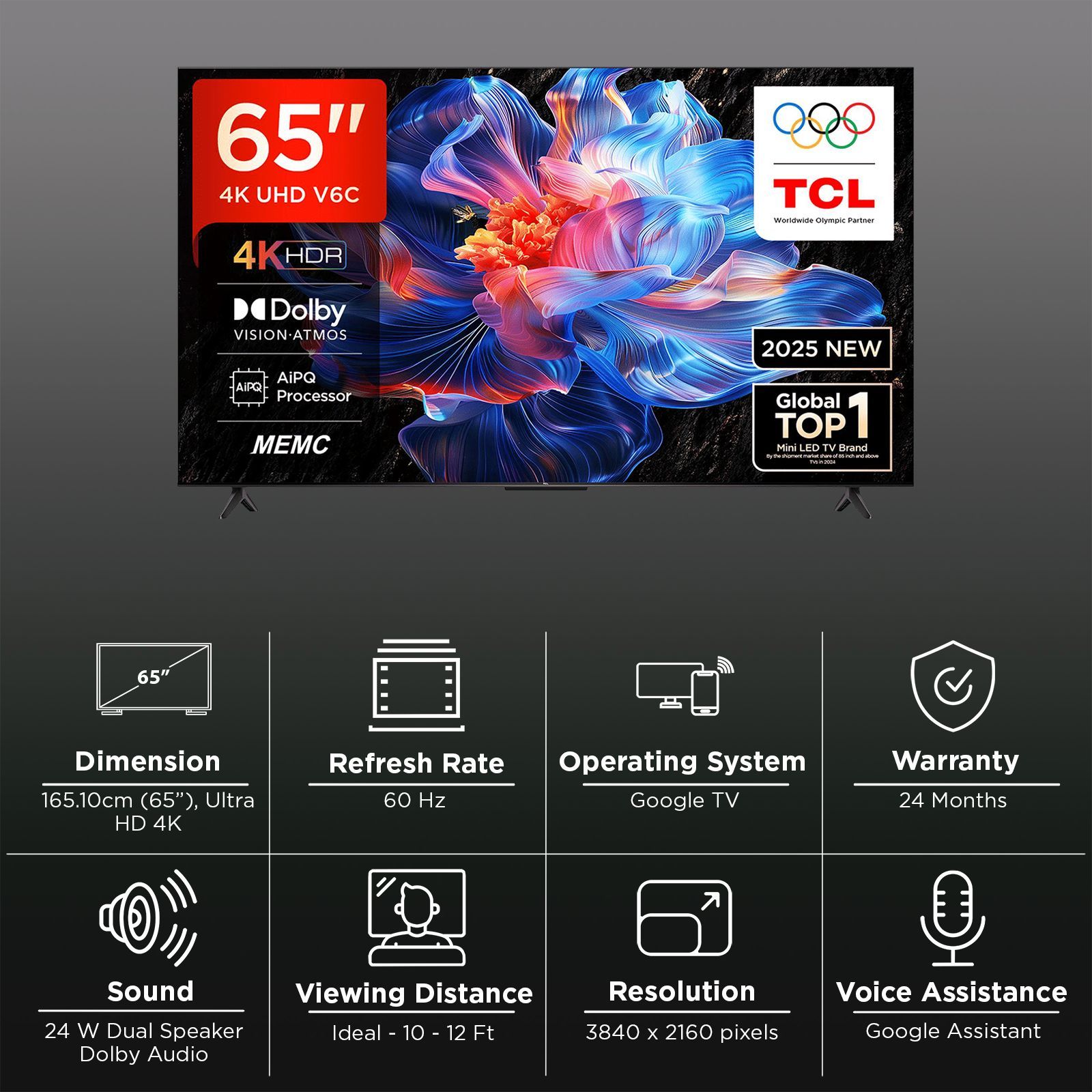 TCL V6C 165.1 cm (65 inch) 4K Ultra HD LED Smart Google TV with Google Voice Assistant (2025 model) TCL V6C 165.1 cm (65 inch) 4K Ultra HD LED Smart Google TV with Google Voice Assistant (2025 model)_3