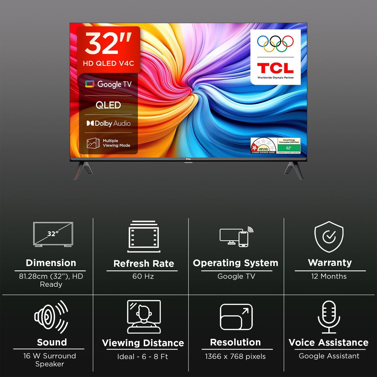 TCL V4C 81.28 cm (32 inch) QLED HD Ready Smart Google TV with Google Voice Assistant (2025 model) TCL V4C 81.28 cm (32 inch) QLED HD Ready Smart Google TV with Google Voice Assistant (2025 model)_3