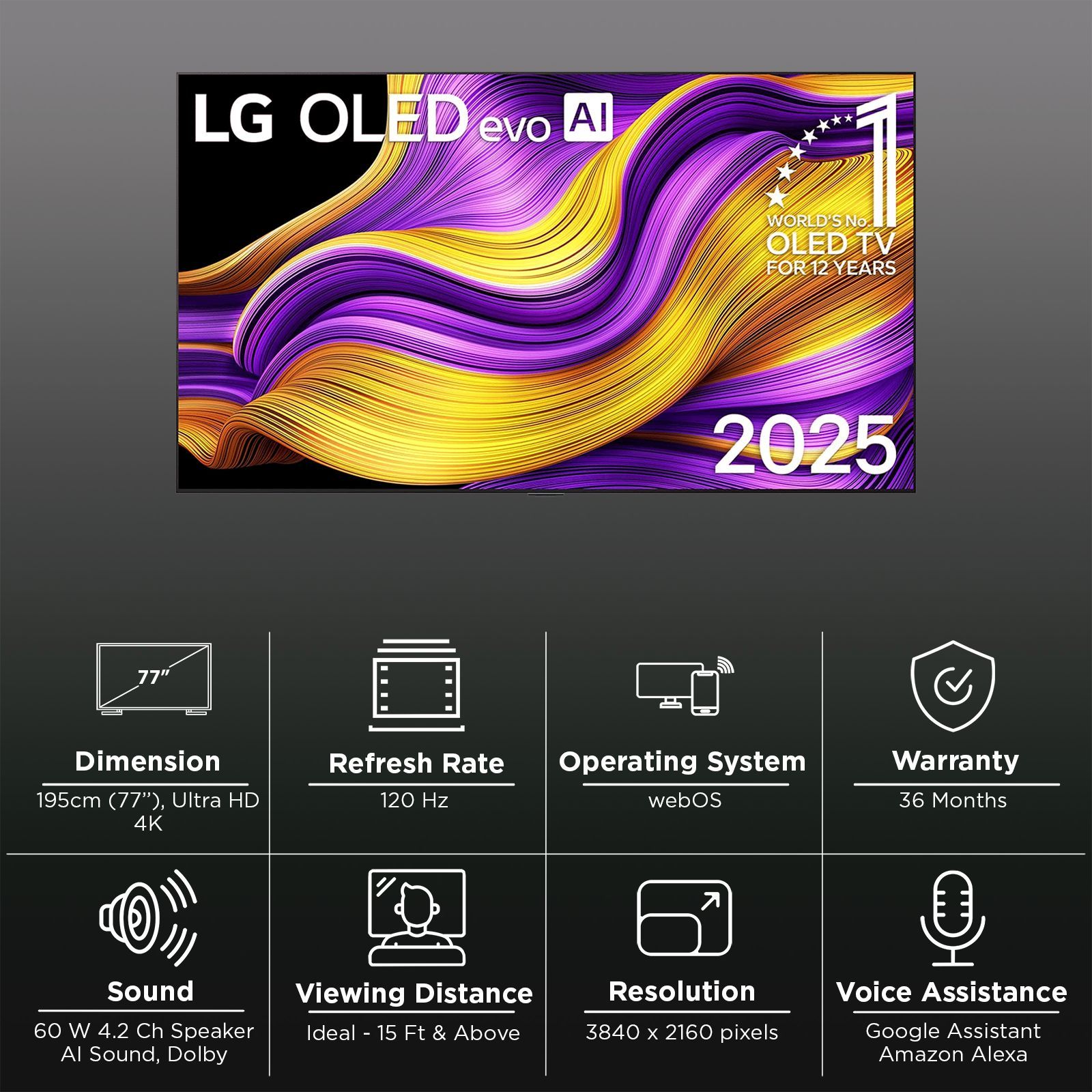 LG evo AI G5 195 cm (77 inch) OLED 4K Ultra HD Smart WebOS 25 TV with Dolby Atmos (2025 model)_3