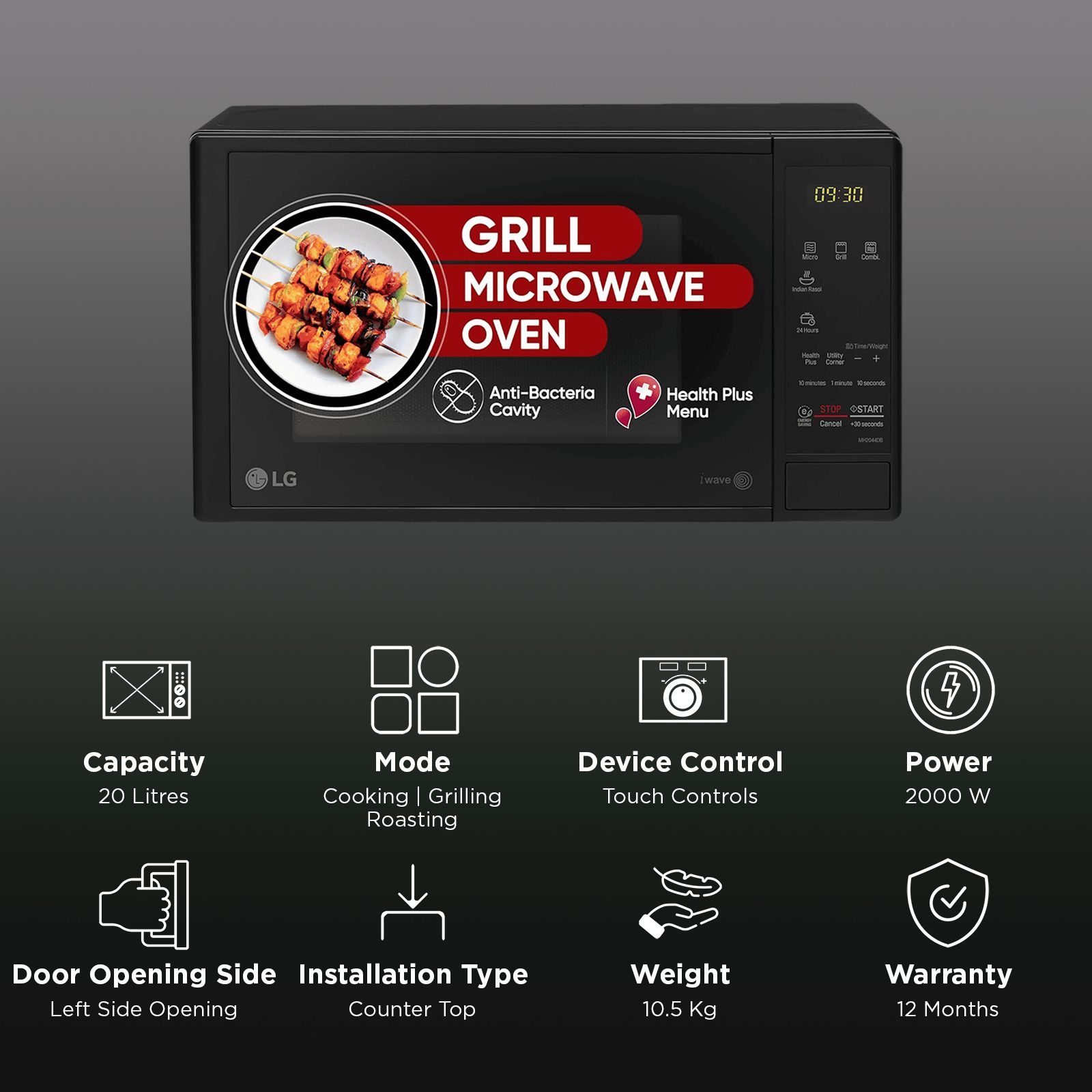 LG 20L Grill Microwave with i-Wave Technology (MH2044DB, Black) LG 20L Grill Microwave with i-Wave Technology (MH2044DB, Black)_3