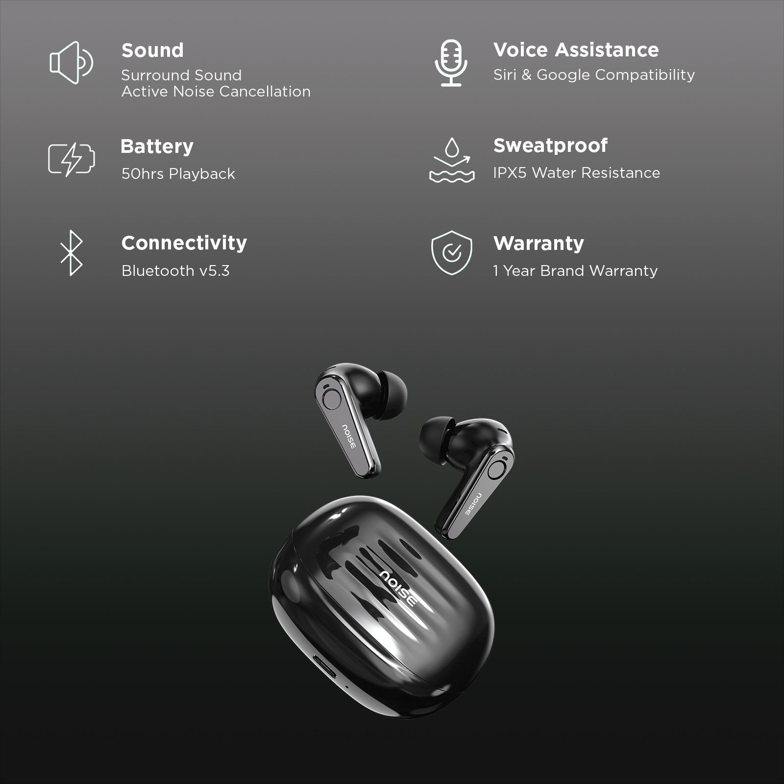 noise Buds X Ultra TWS Earbuds with Active Noise Cancellation (IPX5 Water Resistant, Instacharge, Ebony Black)_2