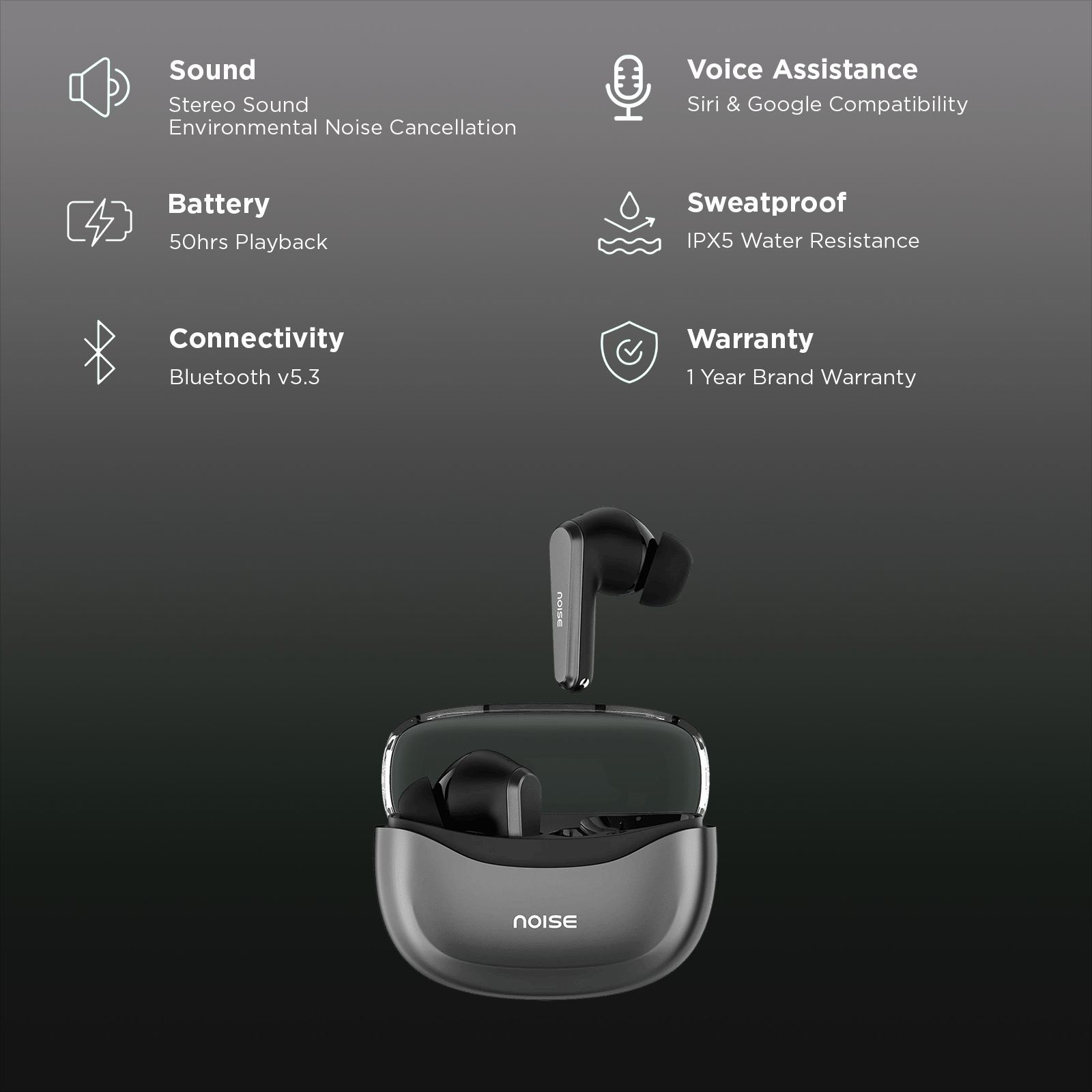 noise Buds VS601 TWS Earbuds with Environmental Noise Cancellation (IPX5 Water Resistant, Instacharge, Graphite Black)_2