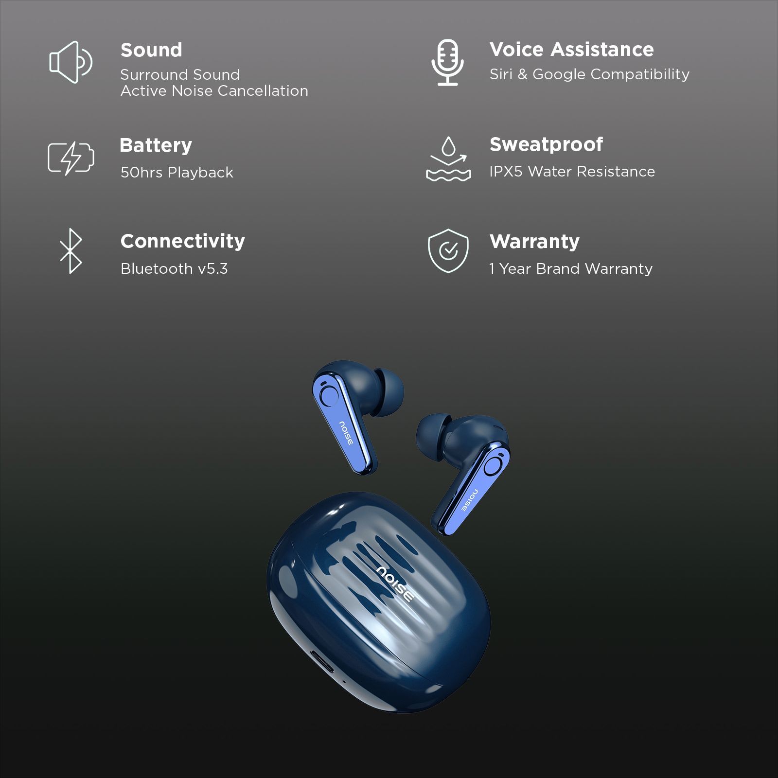 noise Buds X Ultra TWS Earbuds with Active Noise Cancellation (IPX5 Water Resistant, Instacharge, Space Blue)_2