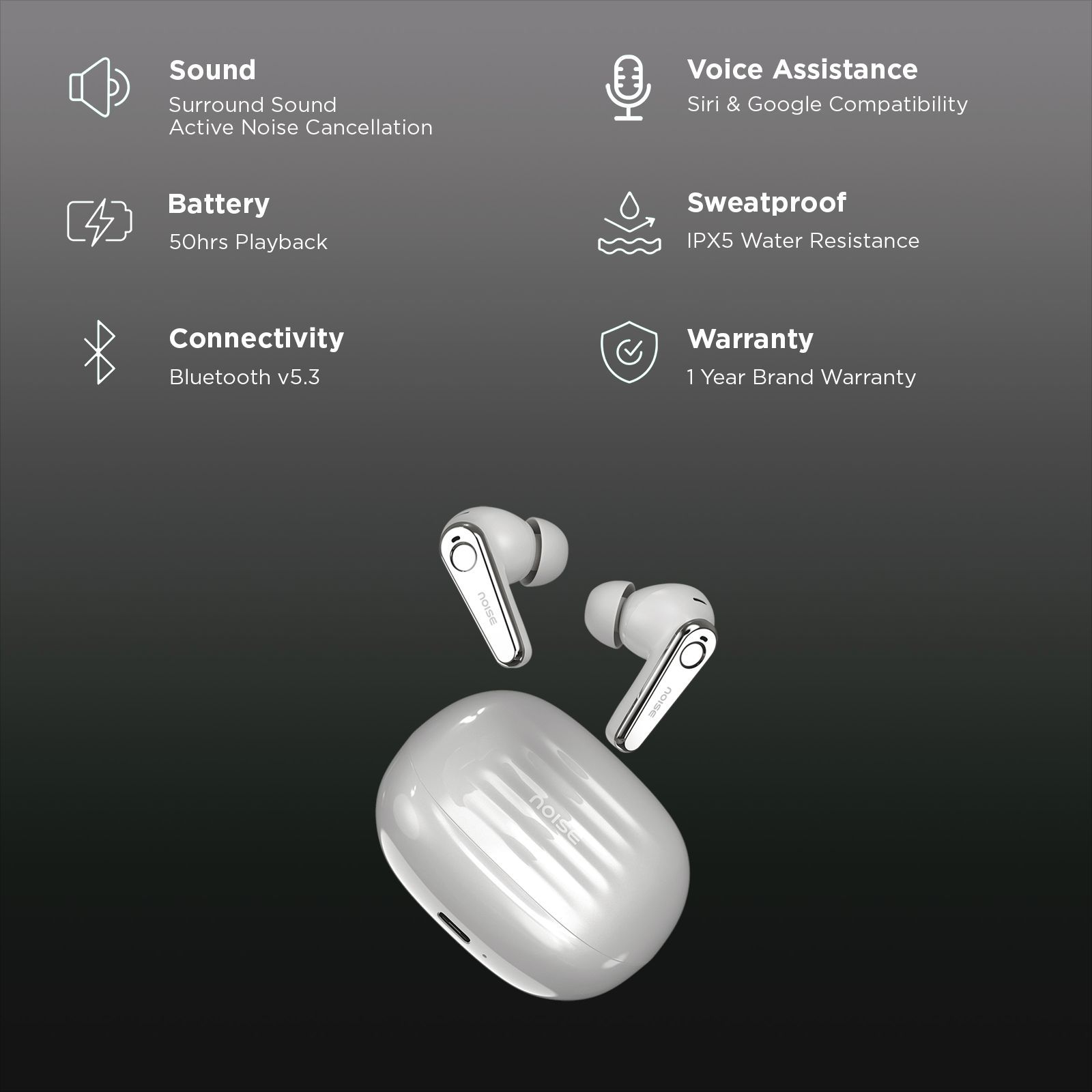 noise Buds X Ultra TWS Earbuds with Active Noise Cancellation (IPX5 Water Resistant, Instacharge, Ivory Grey)_2