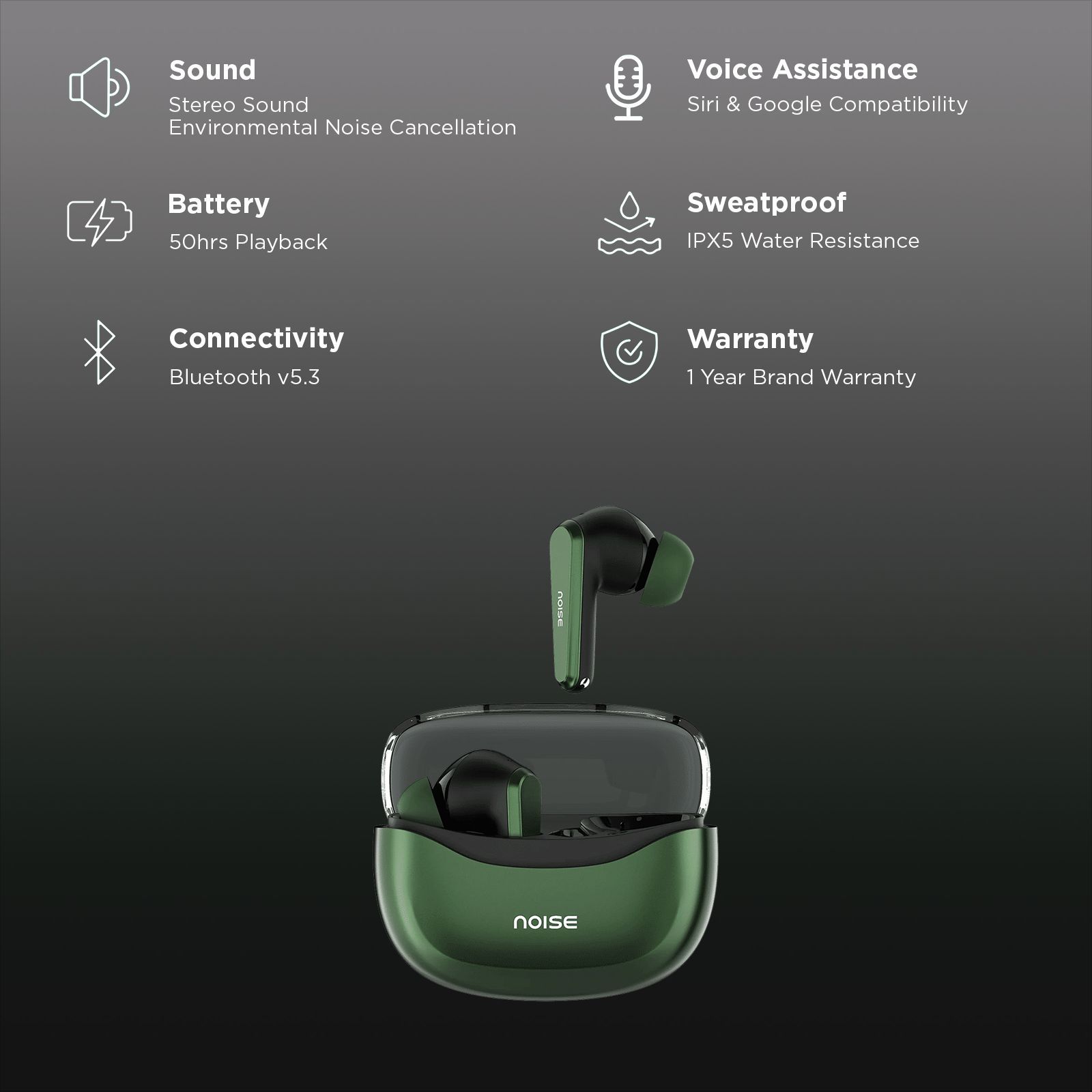 noise Buds VS601 TWS Earbuds with Environmental Noise Cancellation (IPX5 Water Resistant, Instacharge, Emarald Green)_2