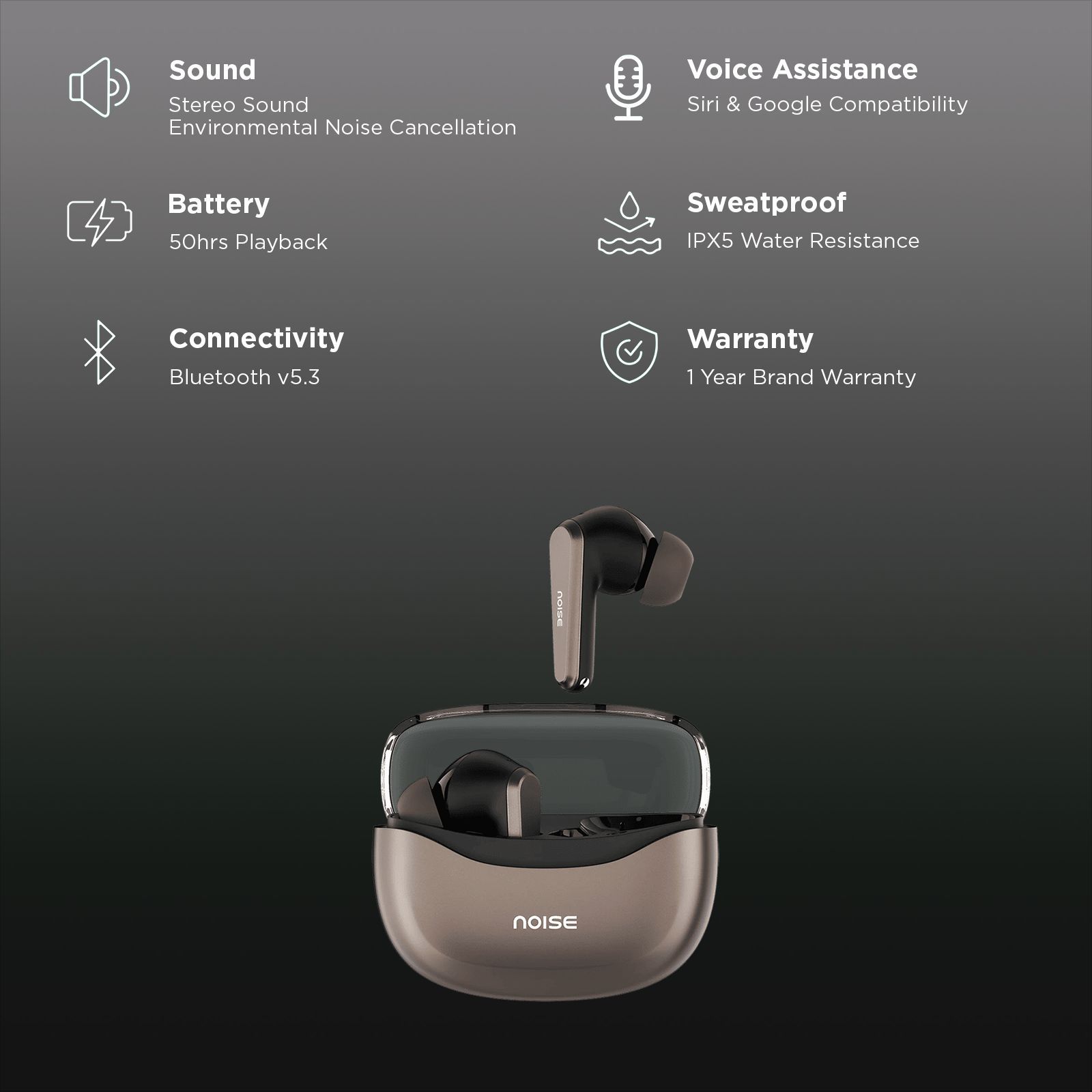 noise Buds VS601 TWS Earbuds with Environmental Noise Cancellation (IPX5 Water Resistant, Instacharge, Copper Brown)_2