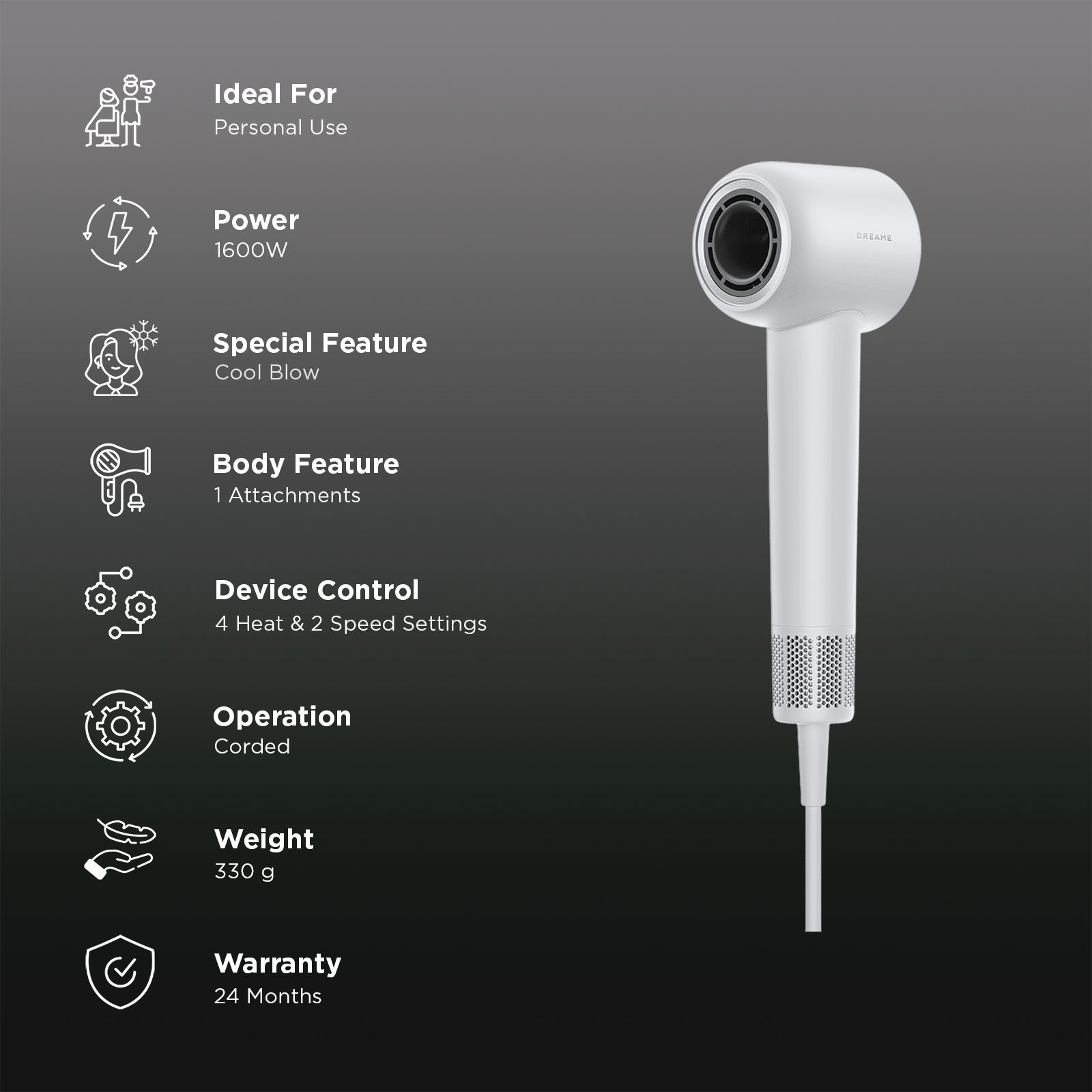 DREAME Gleam with 4 Heat Settings & Cool Blow (200 Million Negative Ions, Stellar Blush)_3