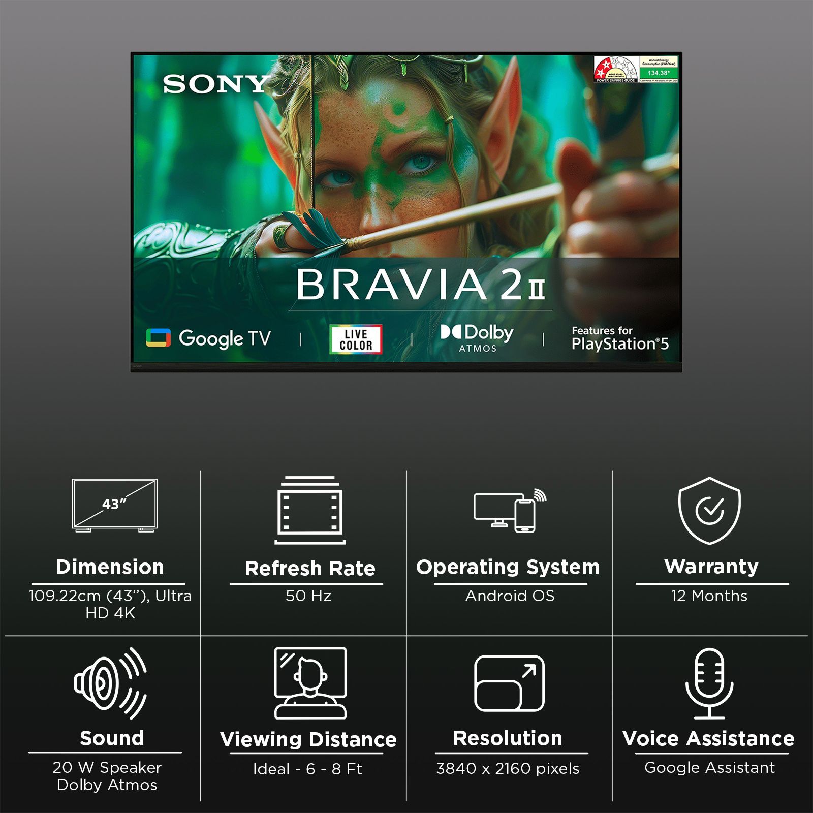 SONY BRAVIA 2 II 109.22 cm (43 inch) 4K Ultra HD LCD Smart Android TV with Built- in Chromecast (2025 model)_3