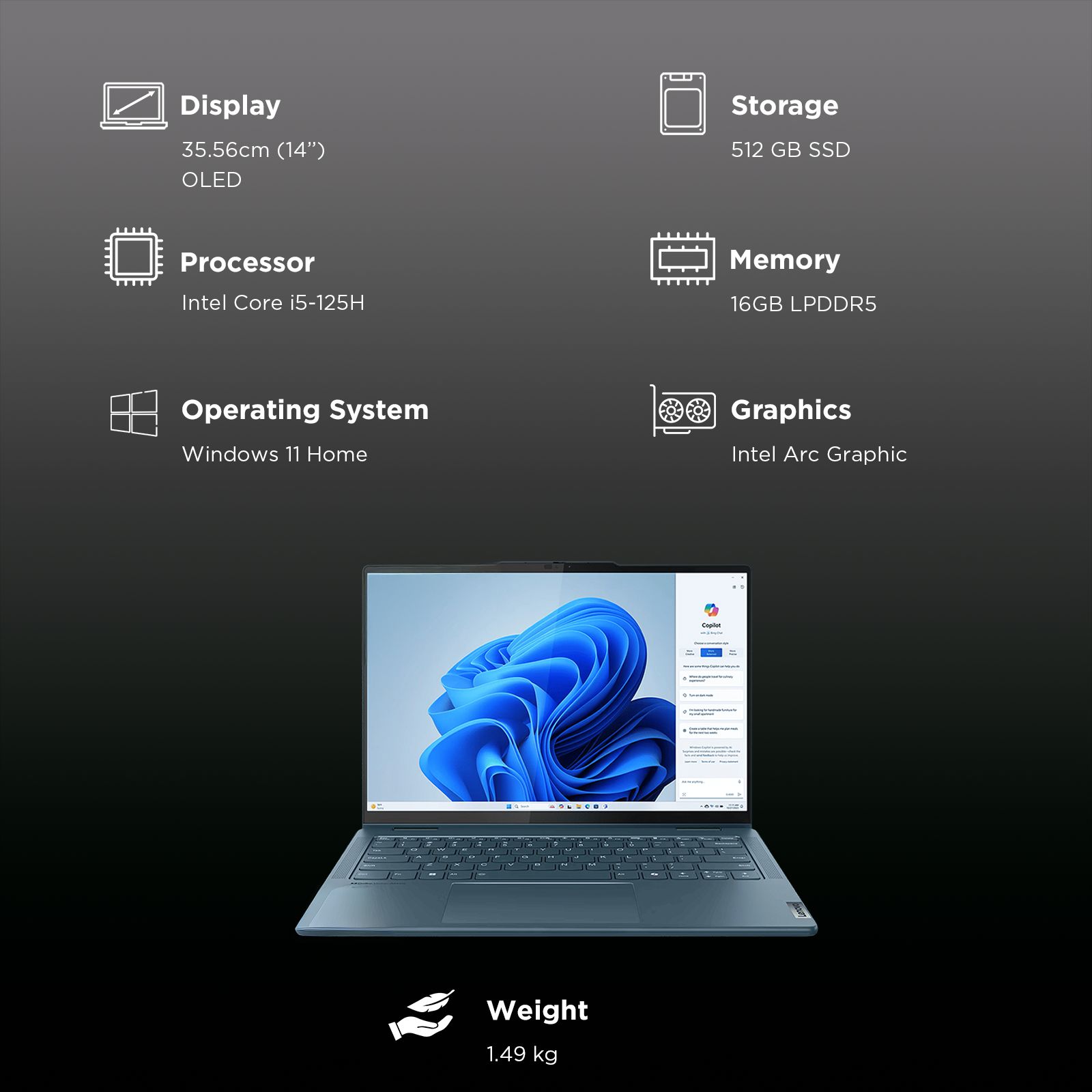 Lenovo Yoga 7 14IML9 Intel Core Ultra 5 Touchscreen 2-in-1 Laptop (16GB, 512GB SSD, Windows 11 Home, 14 inch WUXGA OLED Display, MS Office Home 2024, Tidal Teal, 1.49 KG) Lenovo Yoga 7 14IML9 Intel Core Ultra 5 Touchscreen 2-in-1 Laptop (16GB, 512GB SSD, Windows 11 Home, 14 inch WUXGA OLED Display, MS Office Home 2024, Tidal Teal, 1.49 KG)_3