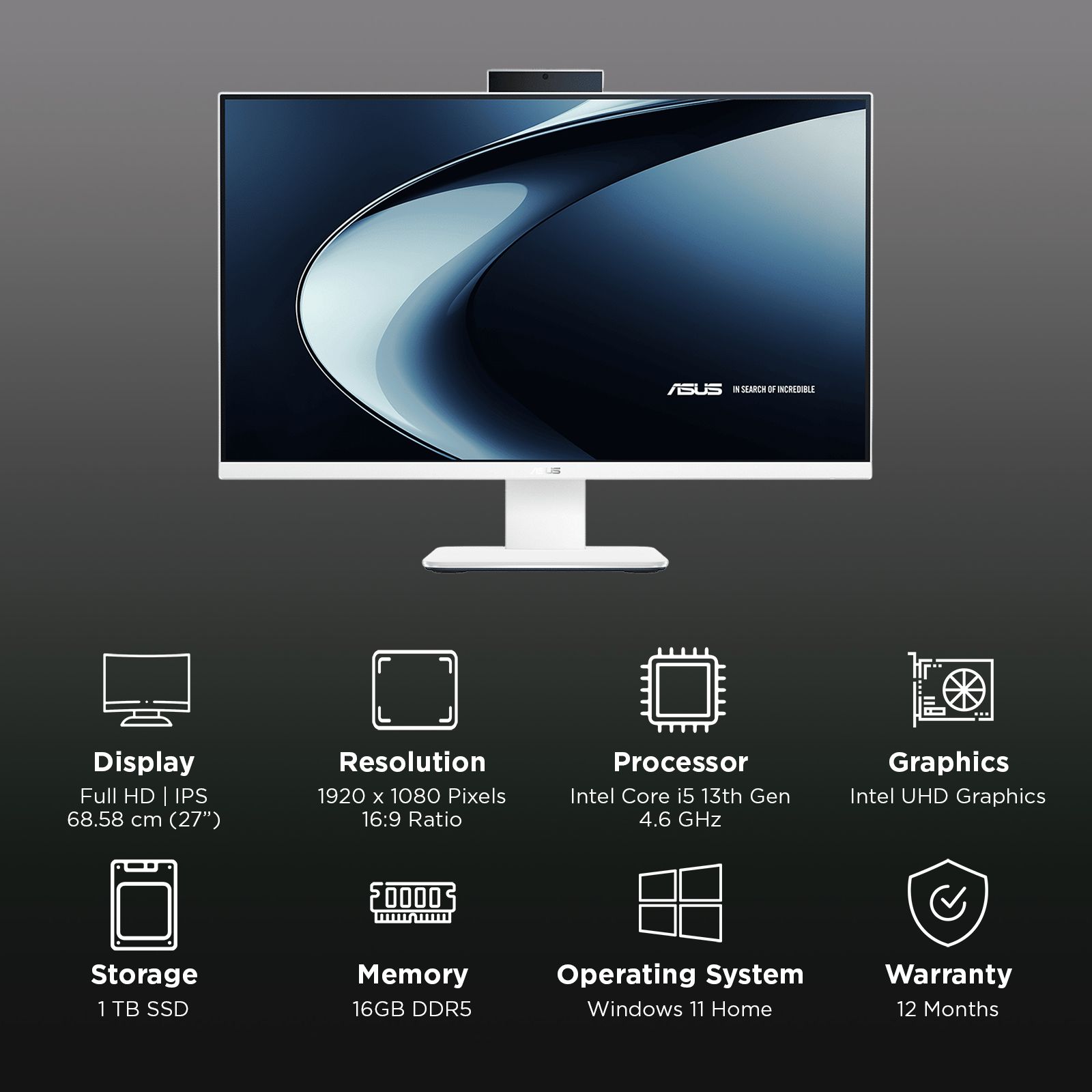 ASUS AiO V470 V470VA-KWPE005WS 27 Inch Full HD IPS Display Intel Core i5 13th Gen Windows 11 Home Desktop (16GB, 1TB SSD, Intel UHD)_3