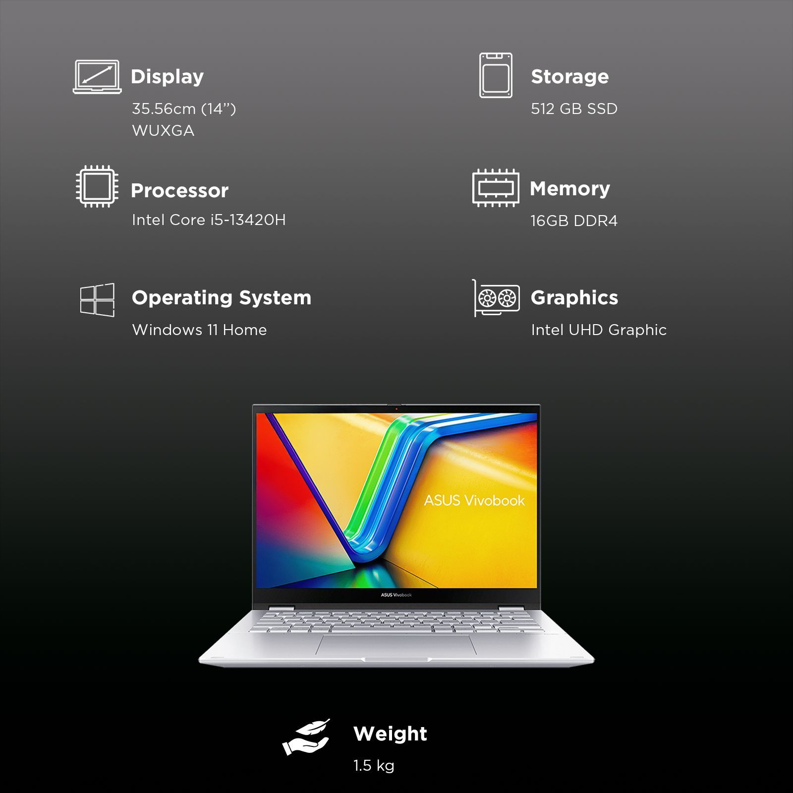 ASUS Vivobook S14 Flip TP3402VAO-LZ612WS Intel Core i5 13th Gen Touchscreen 2-in-1 Laptop (16GB, 512GB SSD, Windows 11 Home, 14 inch WUXGA IPS Display, MS Office Home 2024, Cool Silver, 1.50 KG)_3