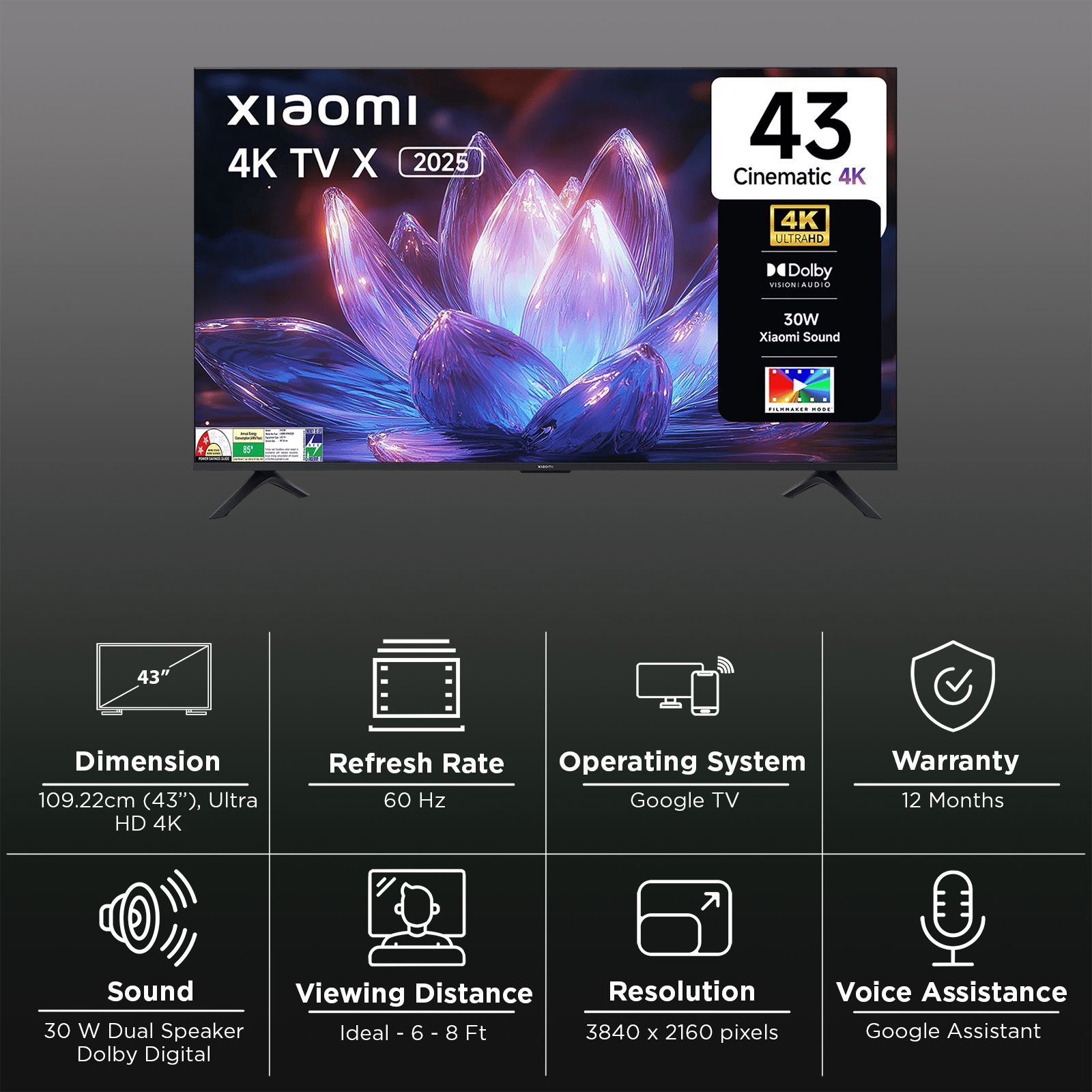 Xiaomi X Series 109.22 cm (43 inch) 4K Ultra HD LED Smart Google TV with Dolby Vision (2025 model)_3