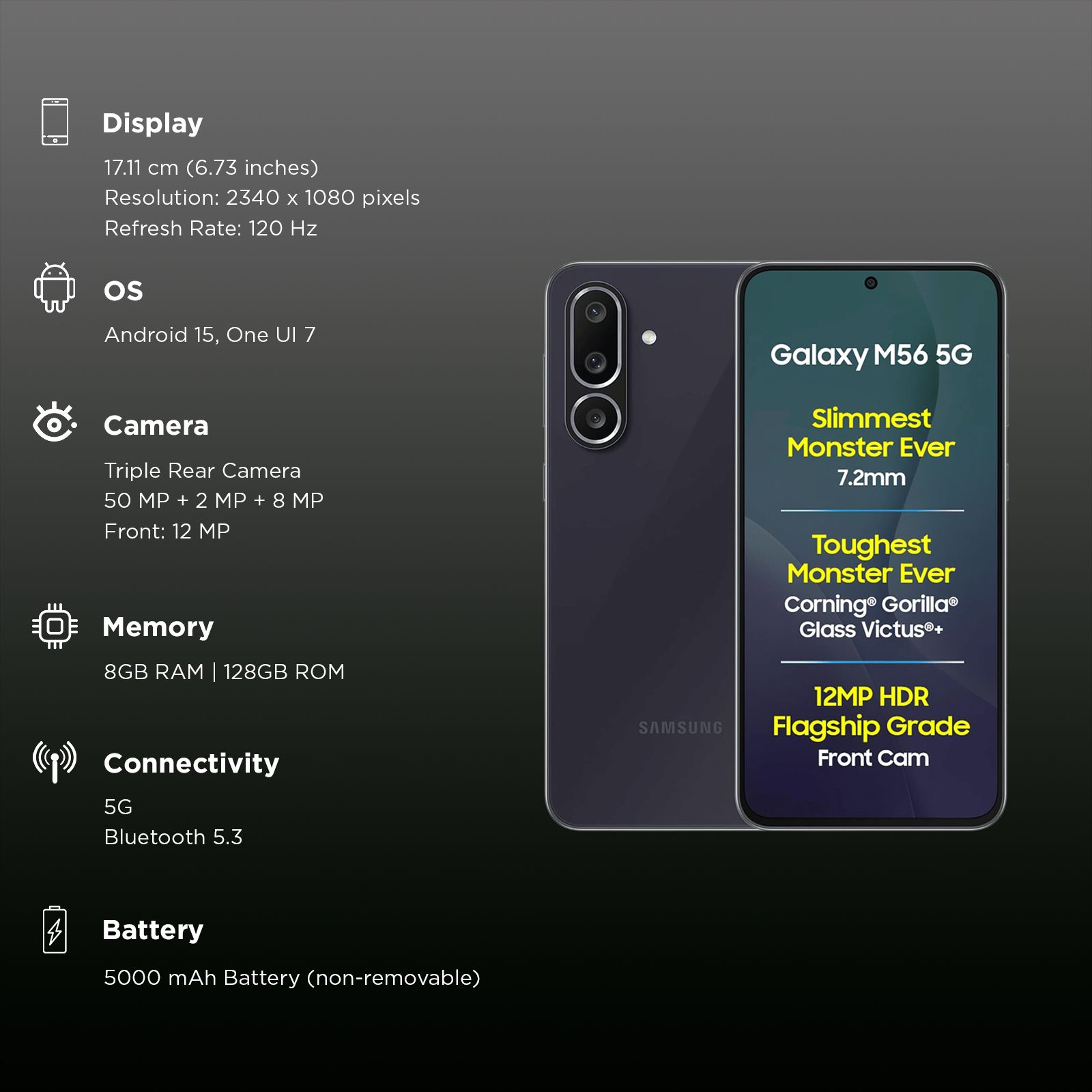 SAMSUNG Galaxy M56 5G (8GB RAM, 128GB, Black)_3