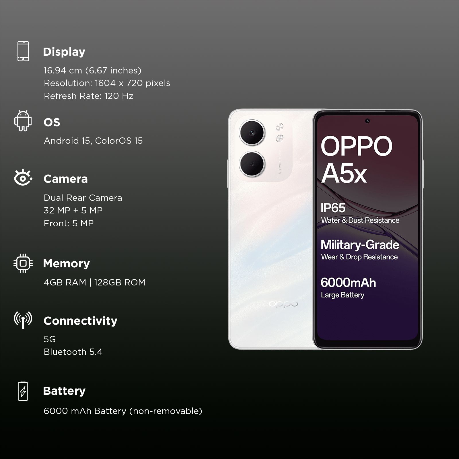 oppo A5x 5G (4GB RAM, 128GB, Laser White)_3