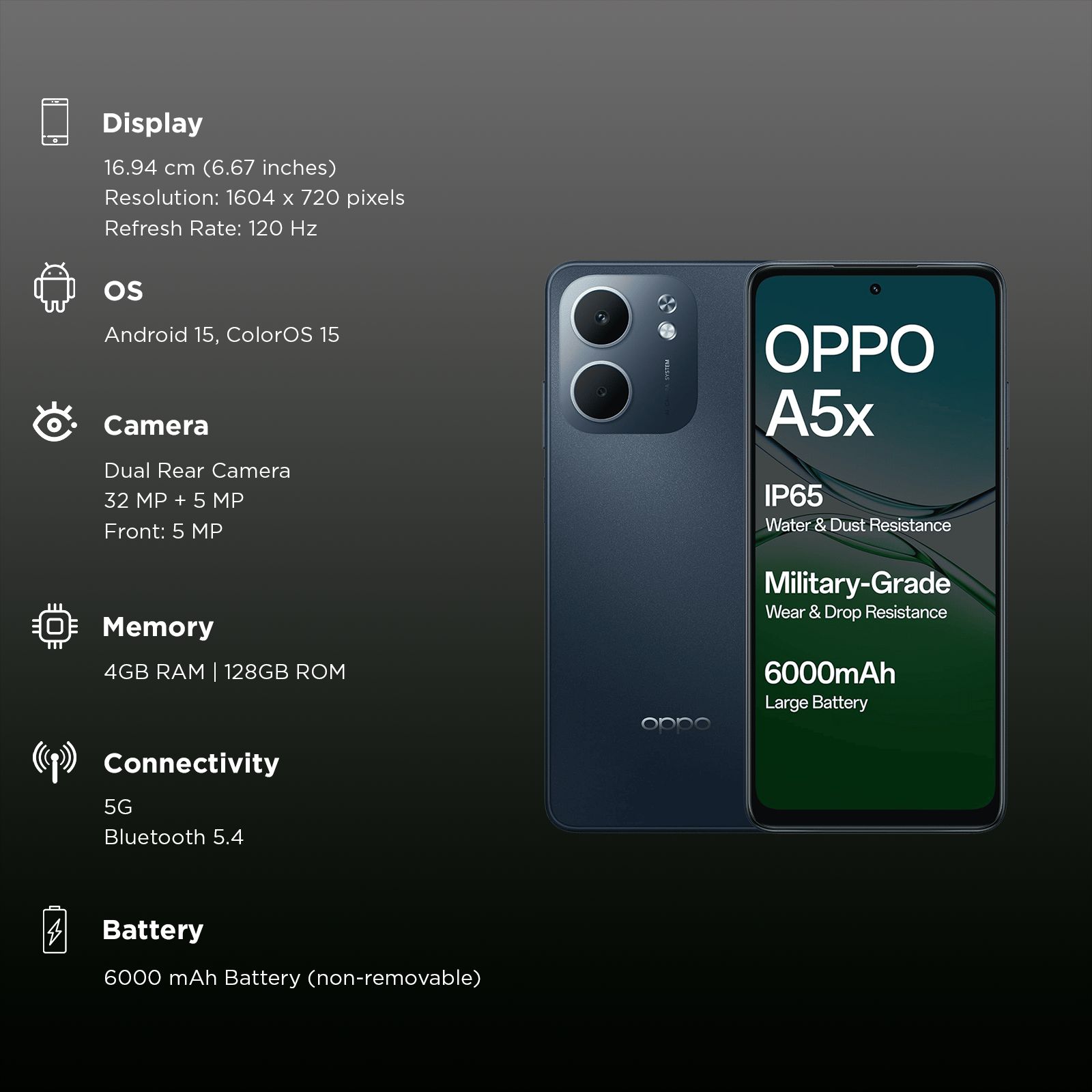 oppo A5x 5G (4GB RAM, 128GB, Midnight Blue)_3